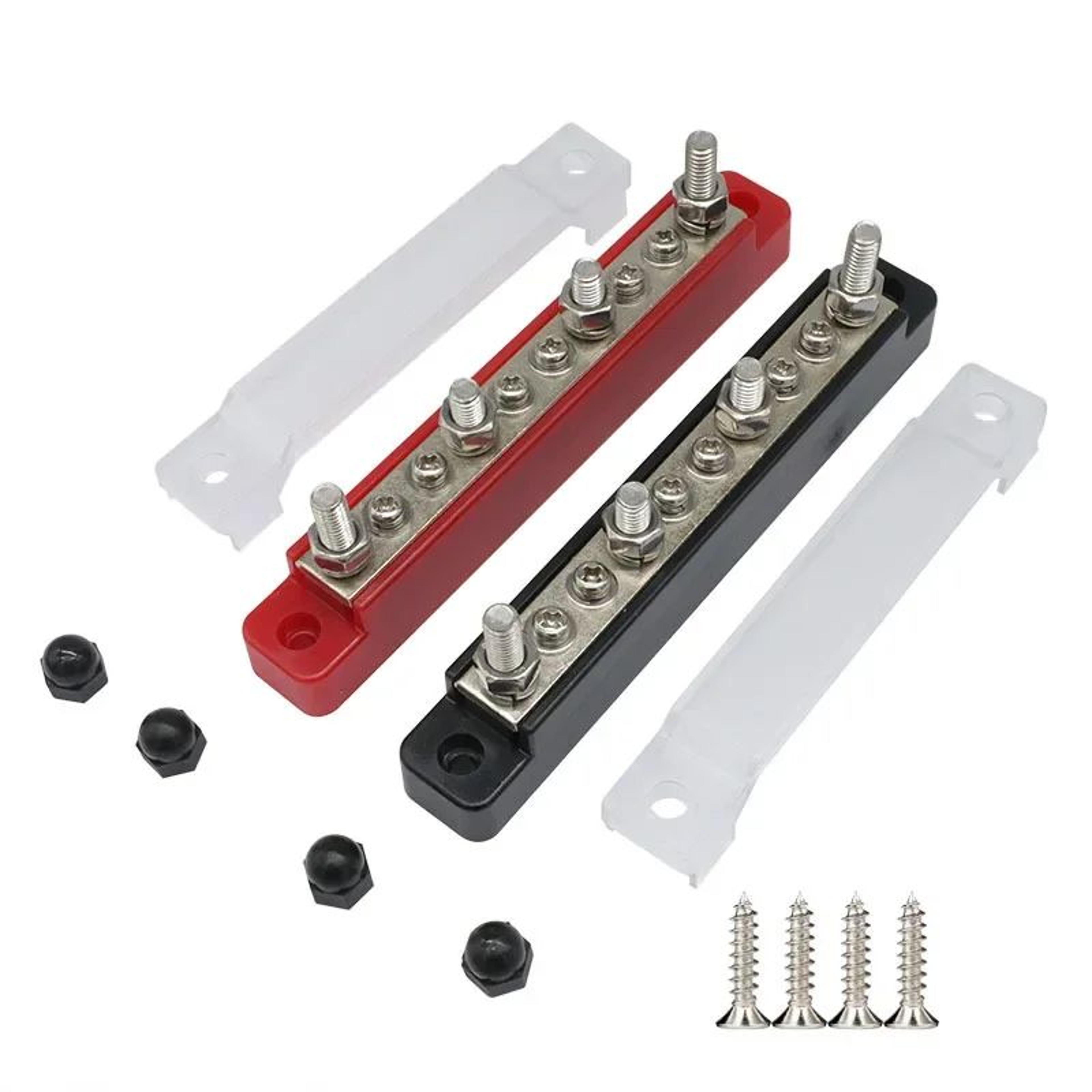 10 way bus bar power distribution block with cover and heat shrink tubing