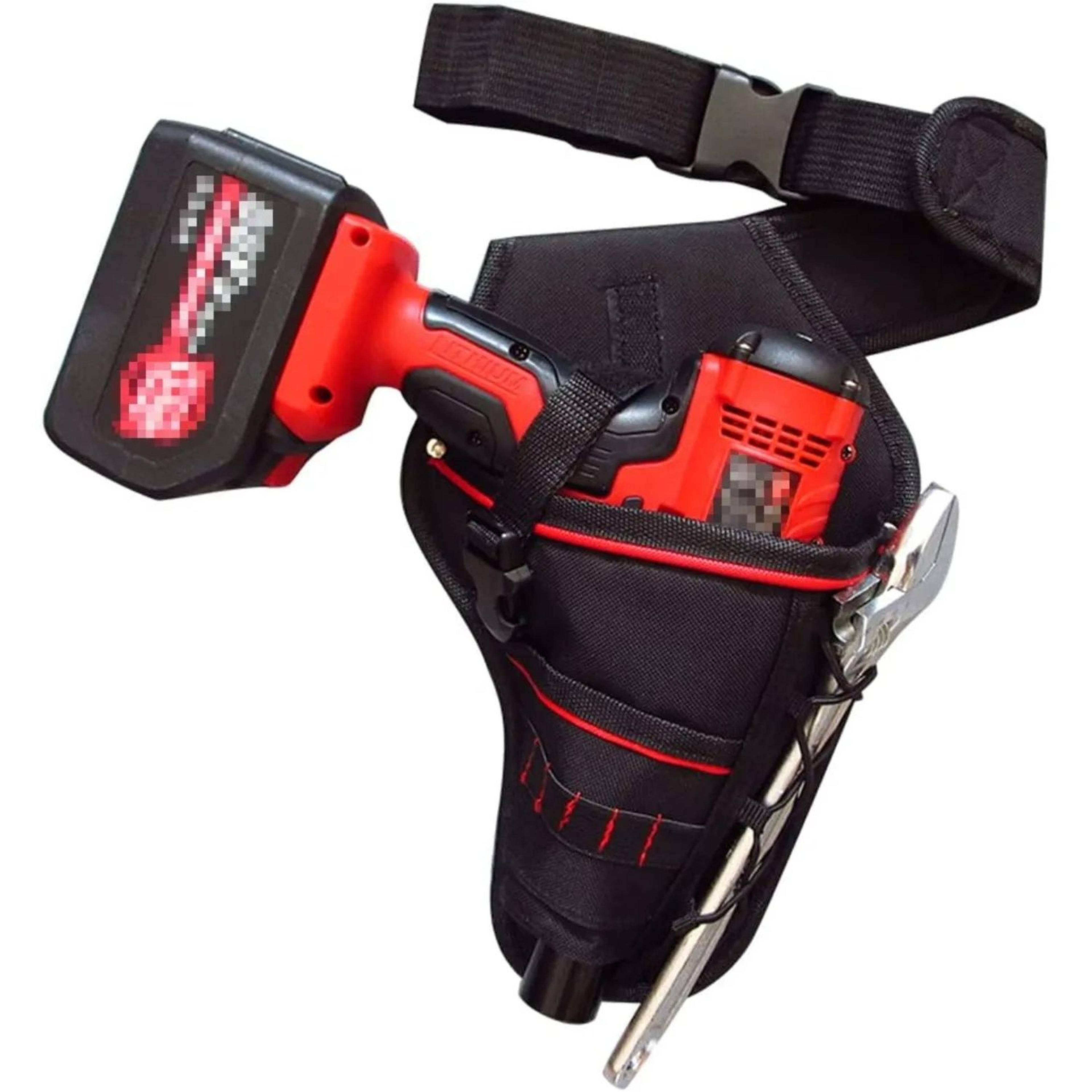 drill holster tool pouch with adjustable waist belt and belt clip