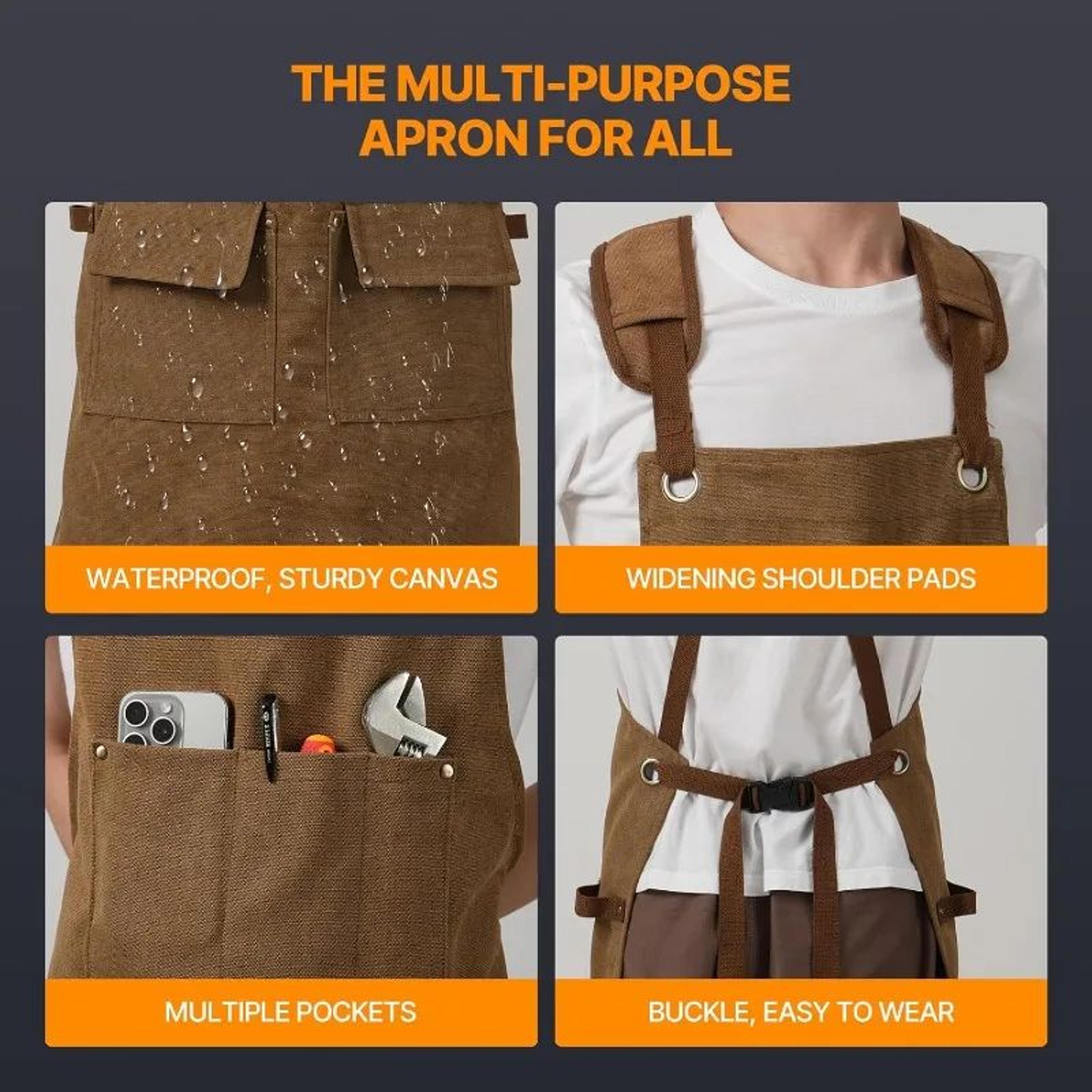 Heavy Duty Waxed Canvas Work Apron With Tool Pockets For Woodworking 5