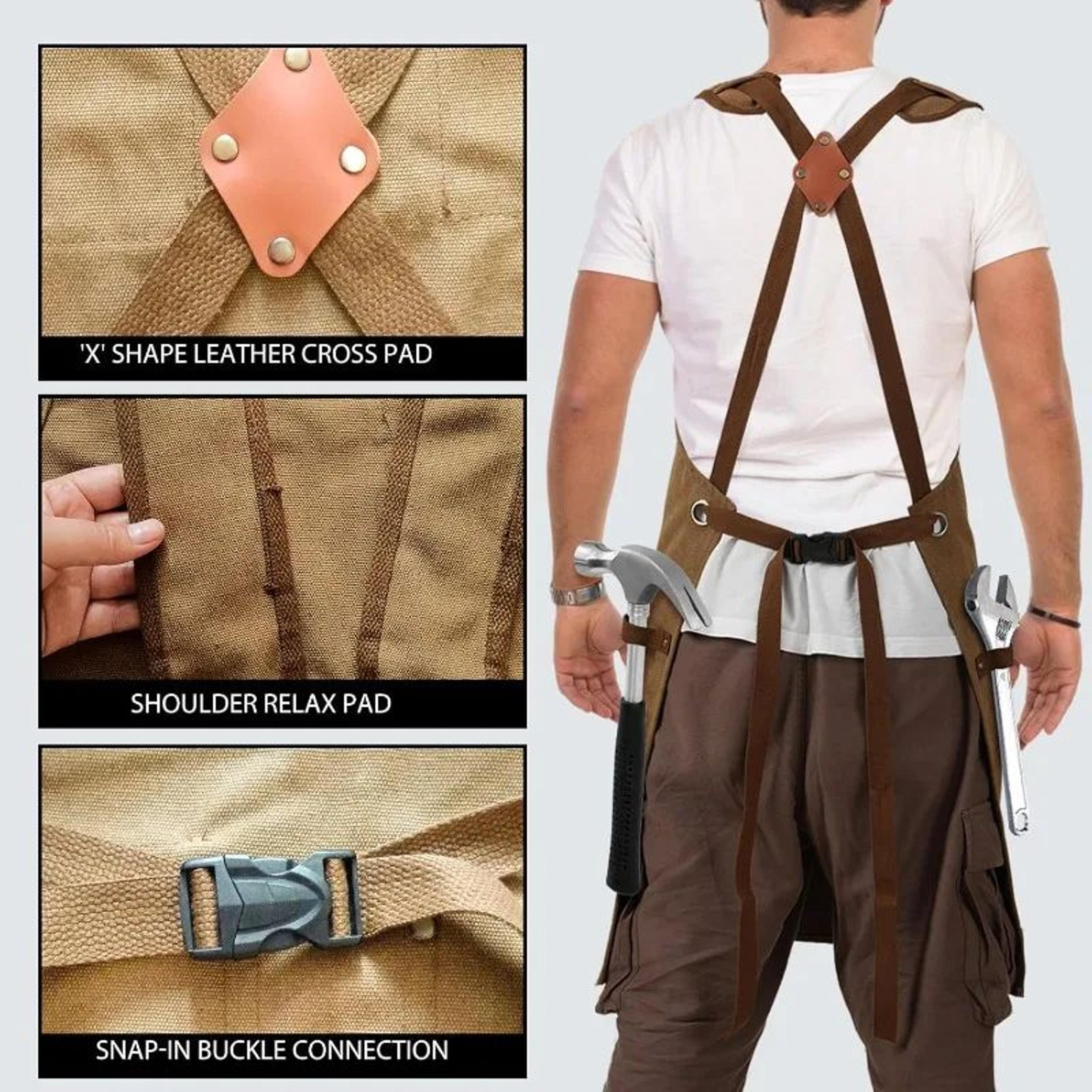Heavy Duty Waxed Canvas Work Apron With Tool Pockets For Woodworking 6
