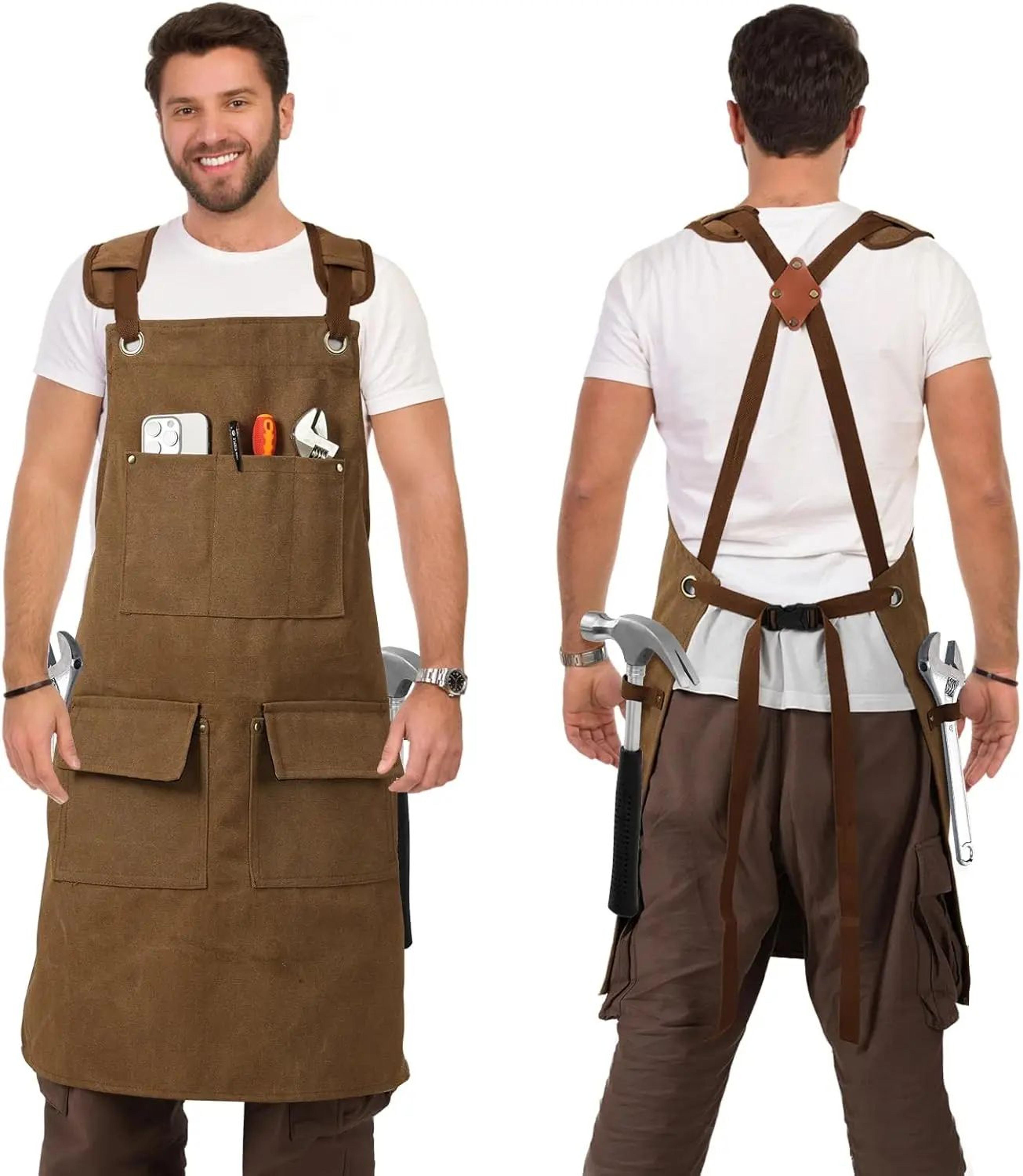 Heavy Duty Waxed Canvas Work Apron With Tool Pockets For Woodworking 8