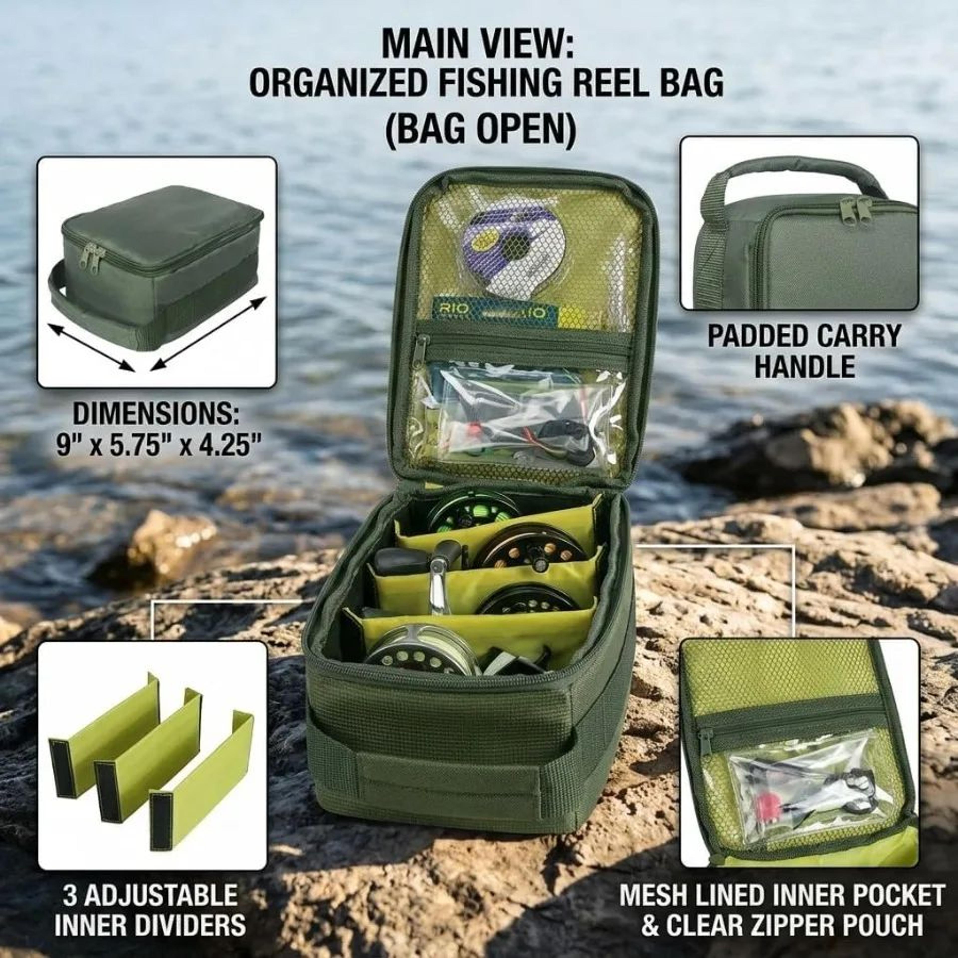 Compact Fishing Tackle And Reel Bag With Three Movable Dividers 4