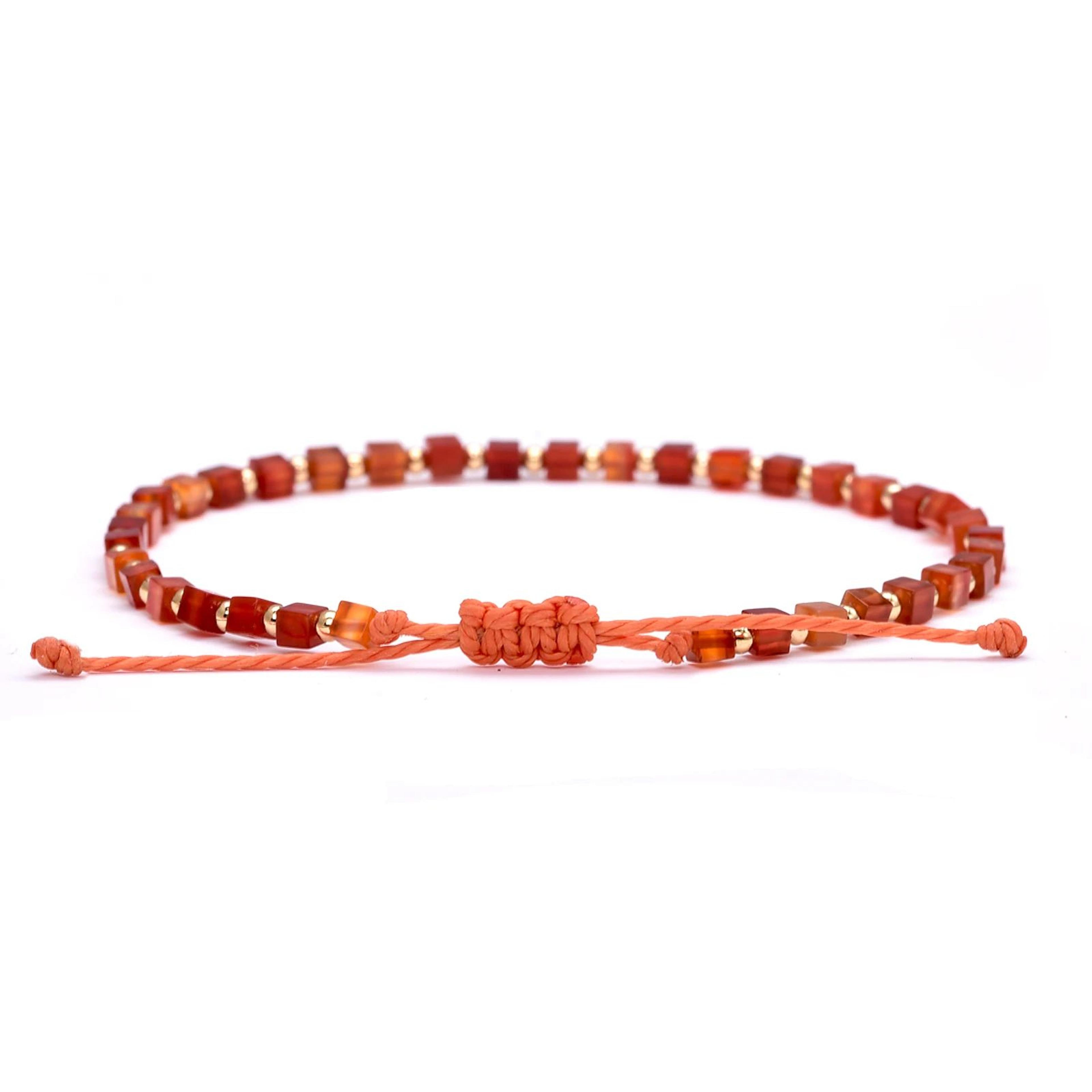 Dainty Red Carnelian Braided Bracelet With Gold Plated Beads 3