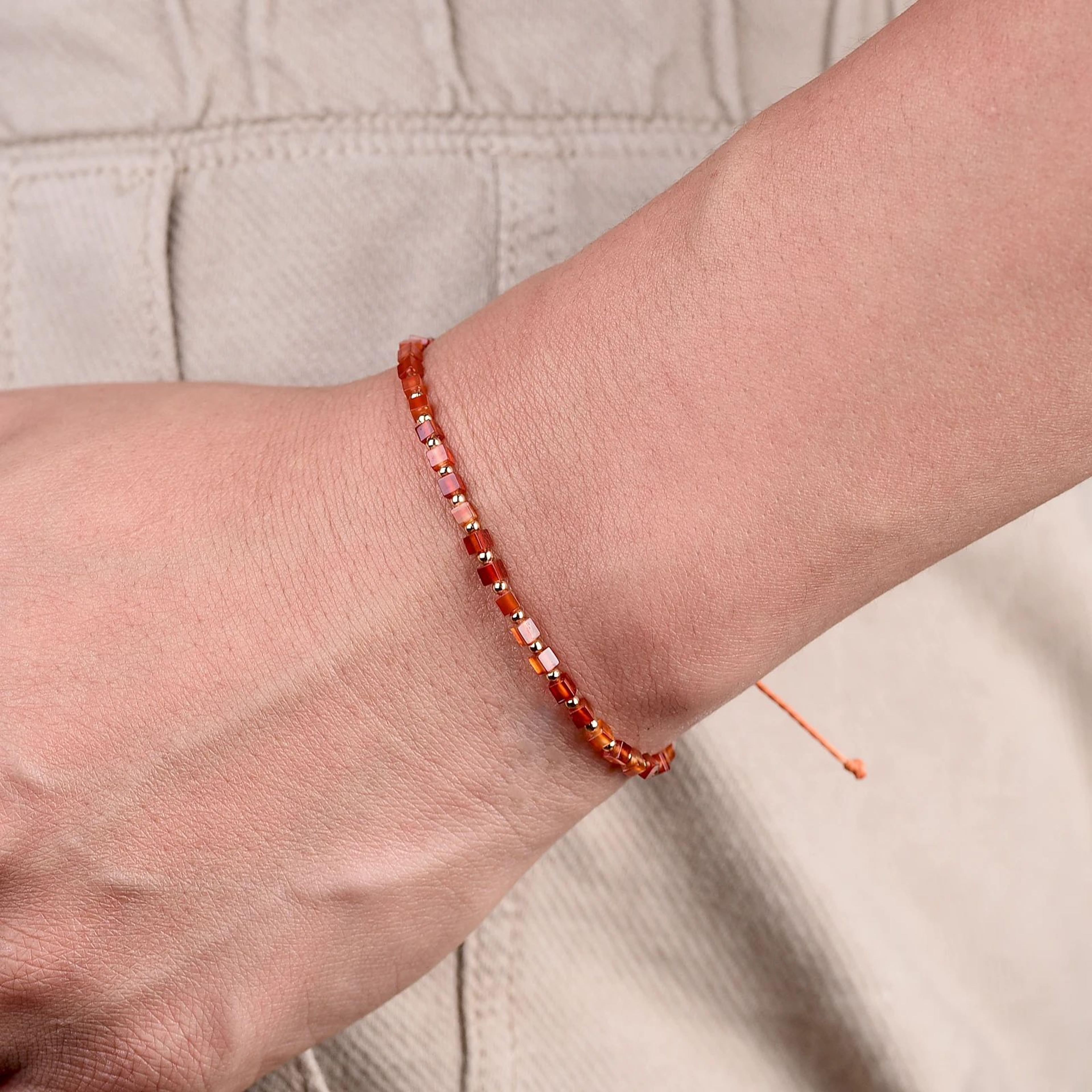 Dainty Red Carnelian Braided Bracelet With Gold Plated Beads 5