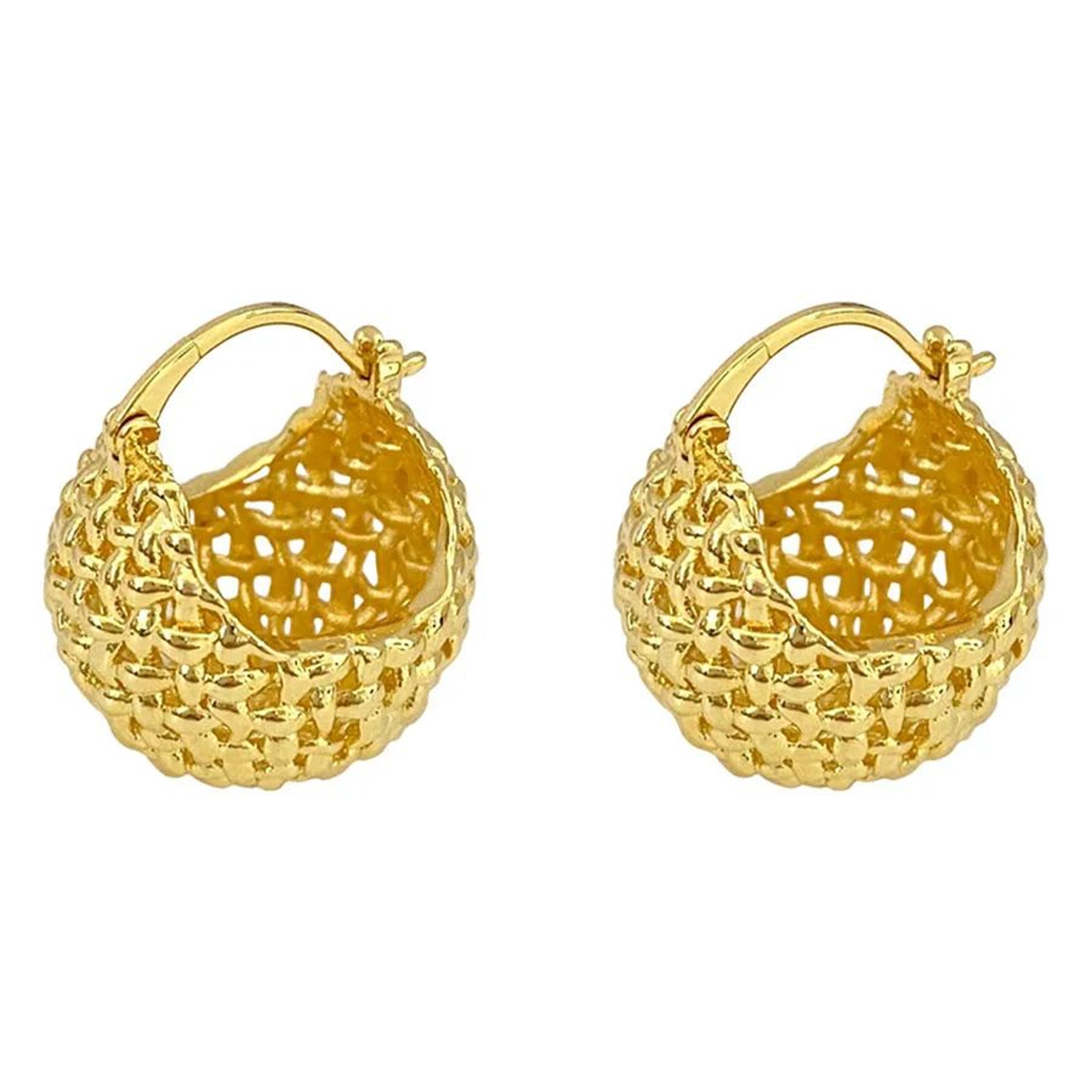 Gold Color Chunky Filigree Hoop Earrings For Women 5
