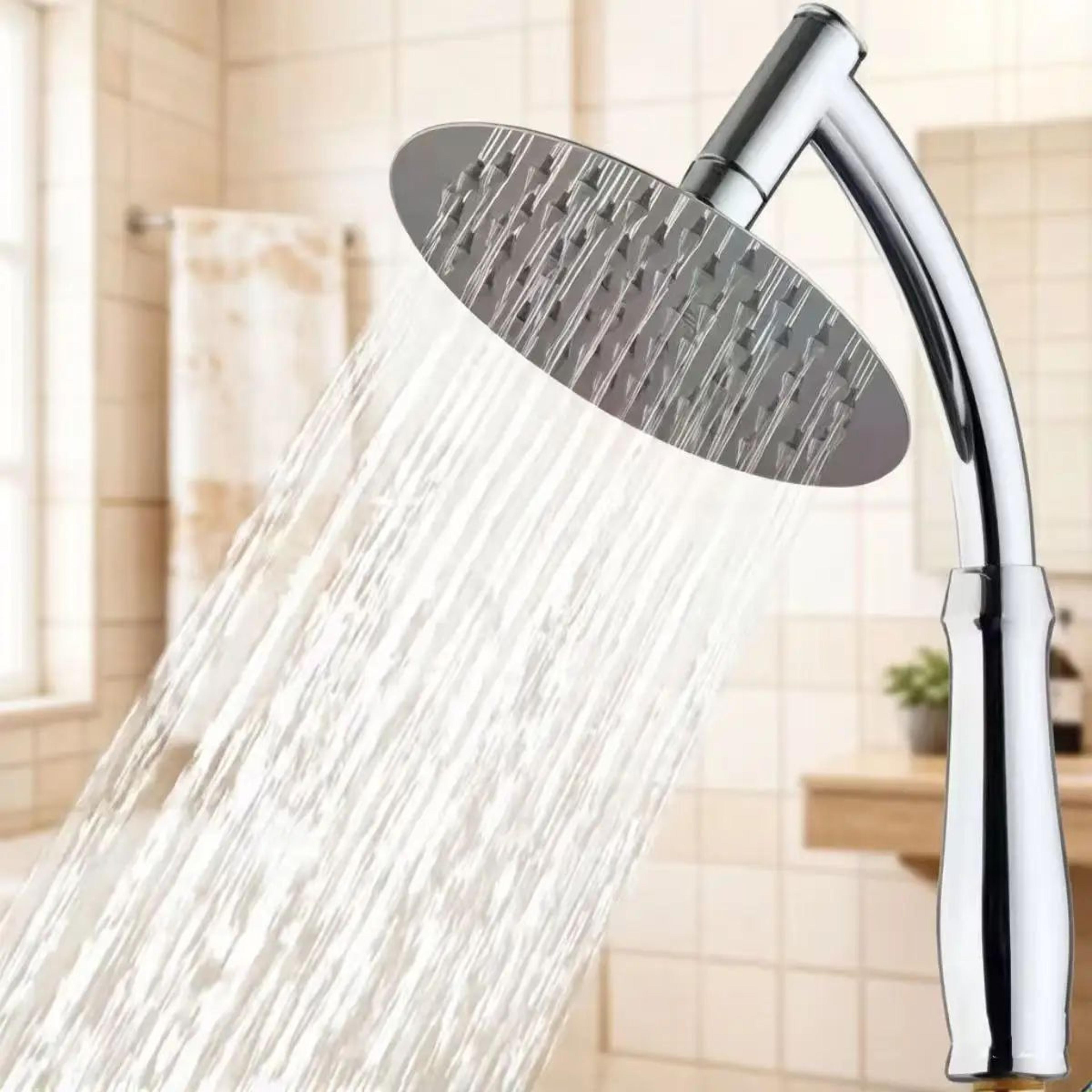 stainless steel square rainfall shower head with curved extension
