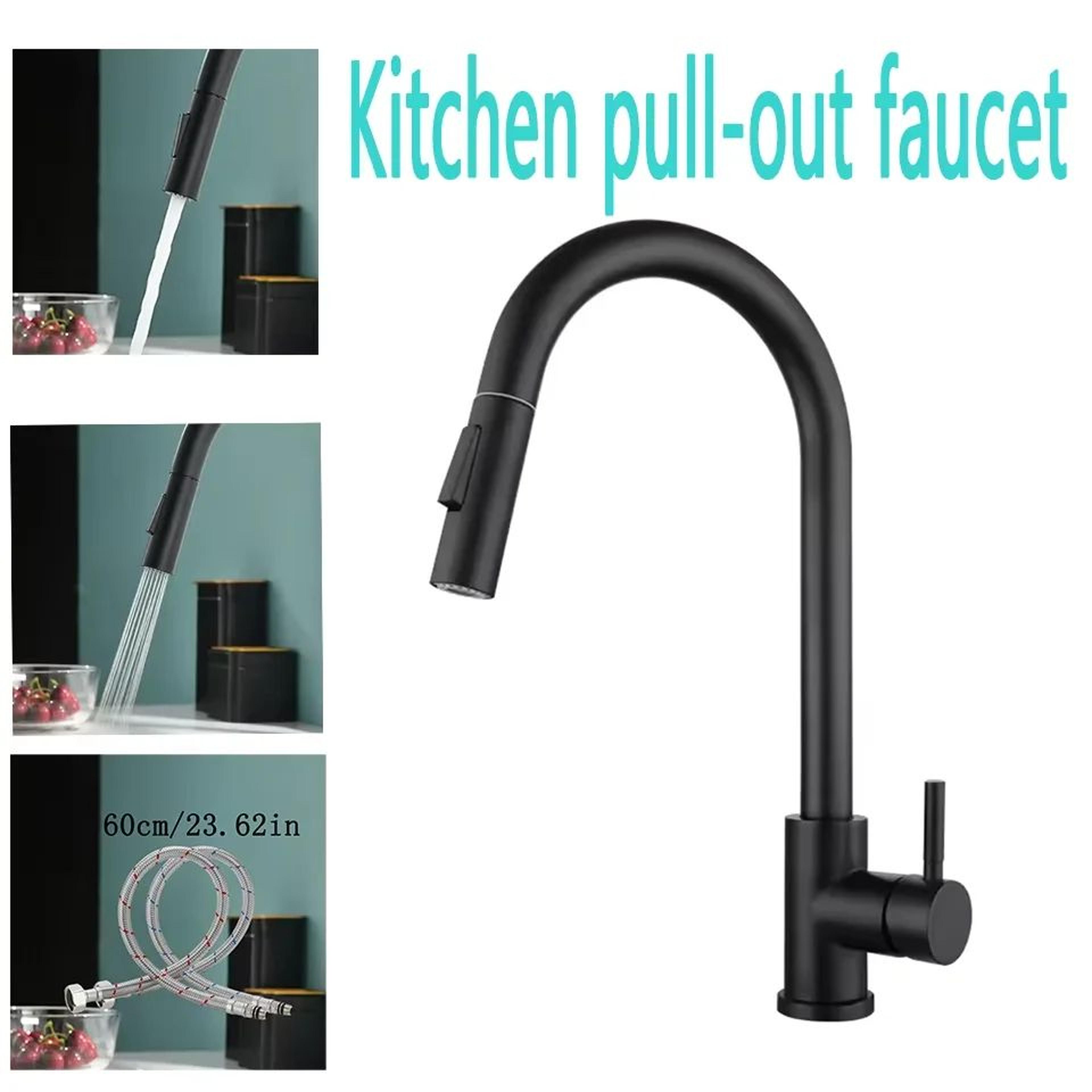 Single Hole Kitchen Mixer Faucet With Pull Out Sprayer In Chrome Or Black 10