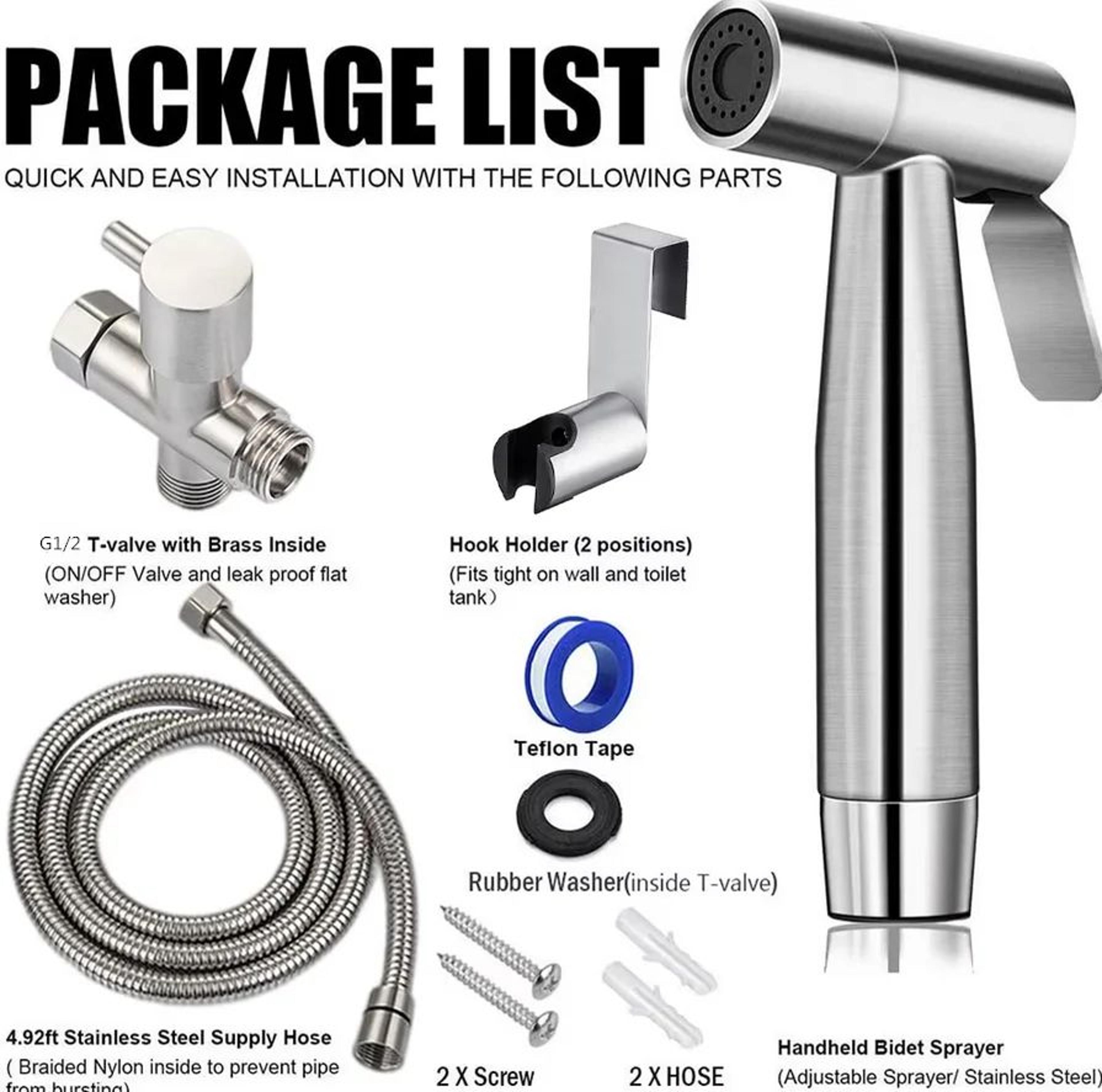 Stainless Steel Handheld Toilet Bidet Sprayer Set For Bathroom Cleansing 7