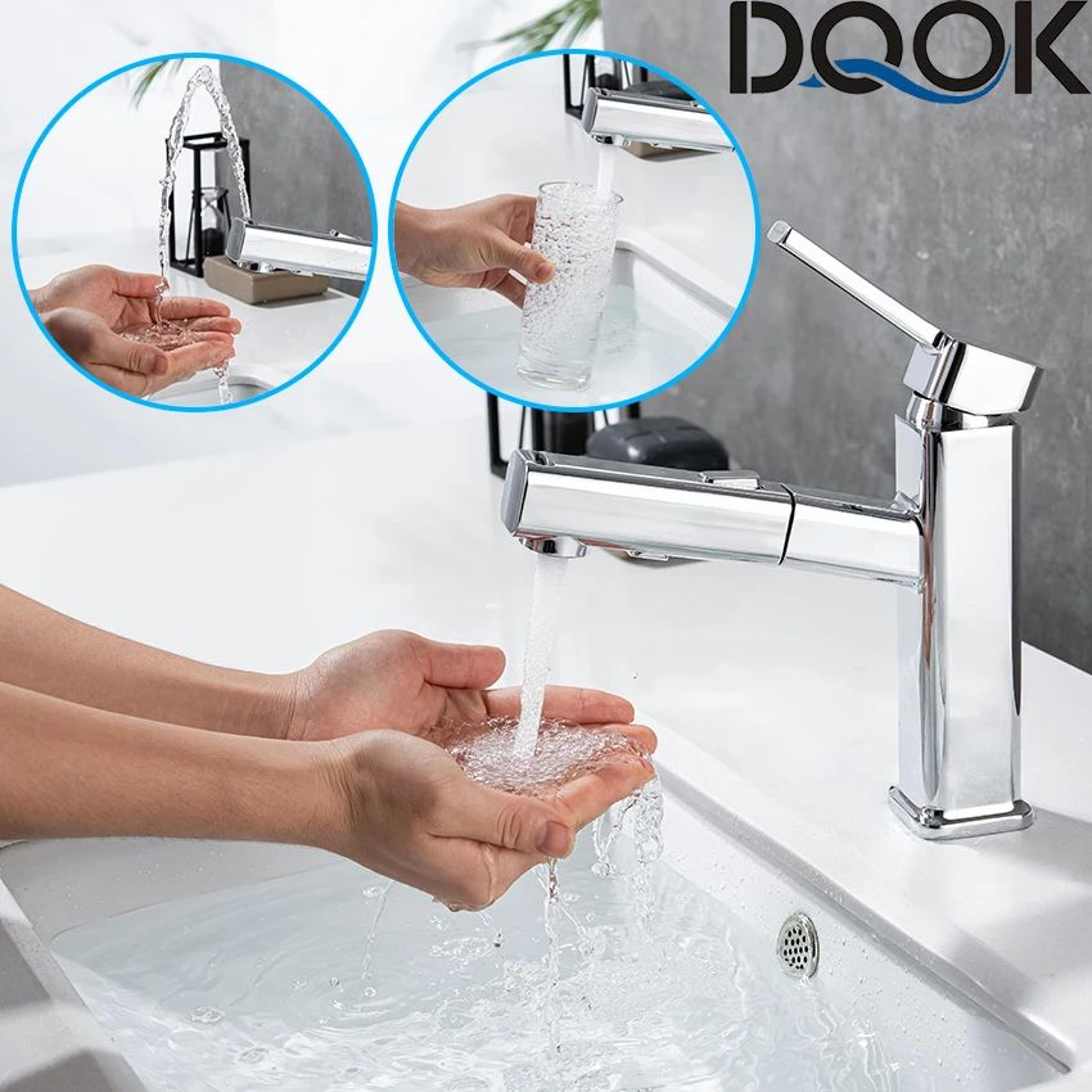 DQOK Brass Pull Out Bathroom Basin Mixer Faucet In Chrome Or Black 1