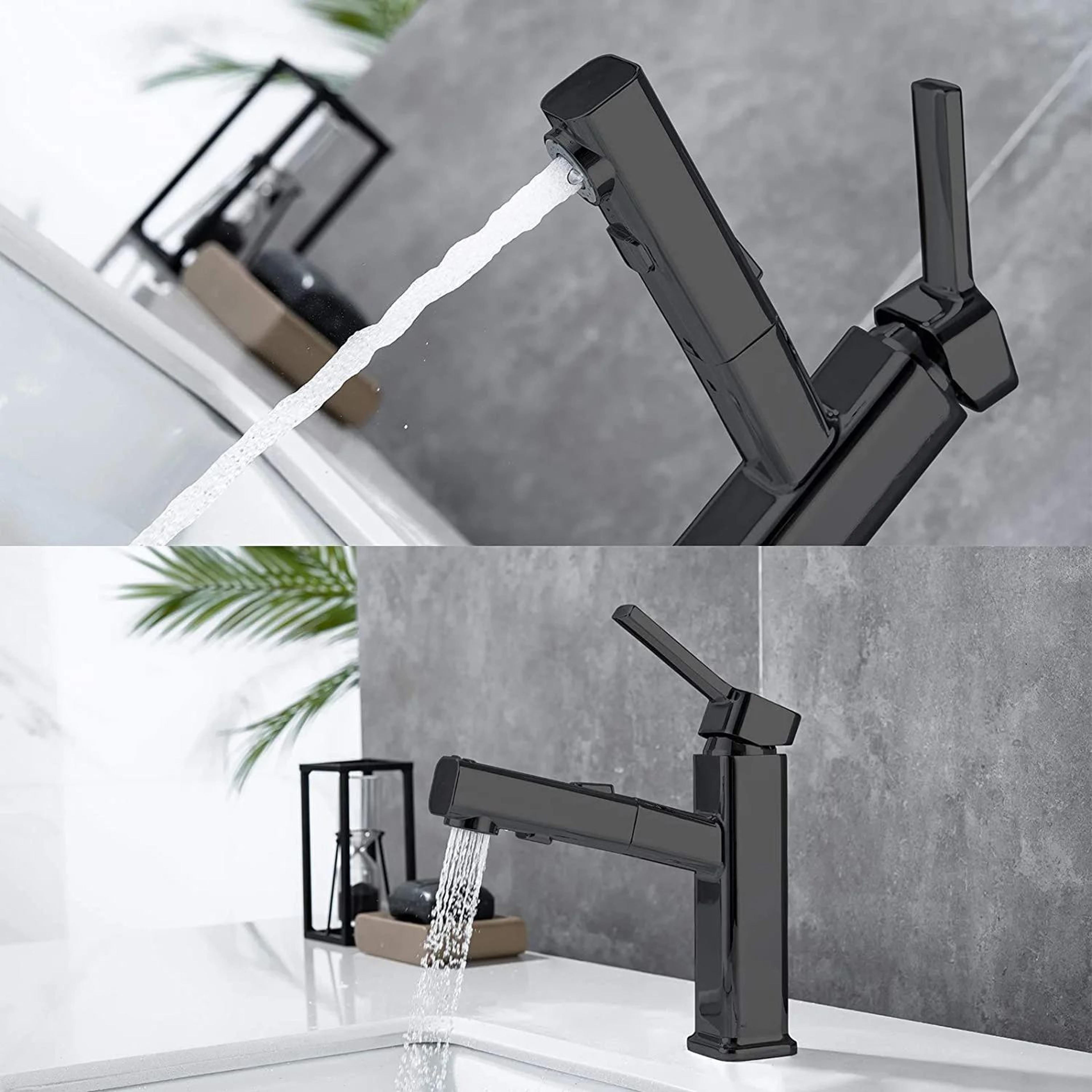 DQOK Brass Pull Out Bathroom Basin Mixer Faucet In Chrome Or Black 4