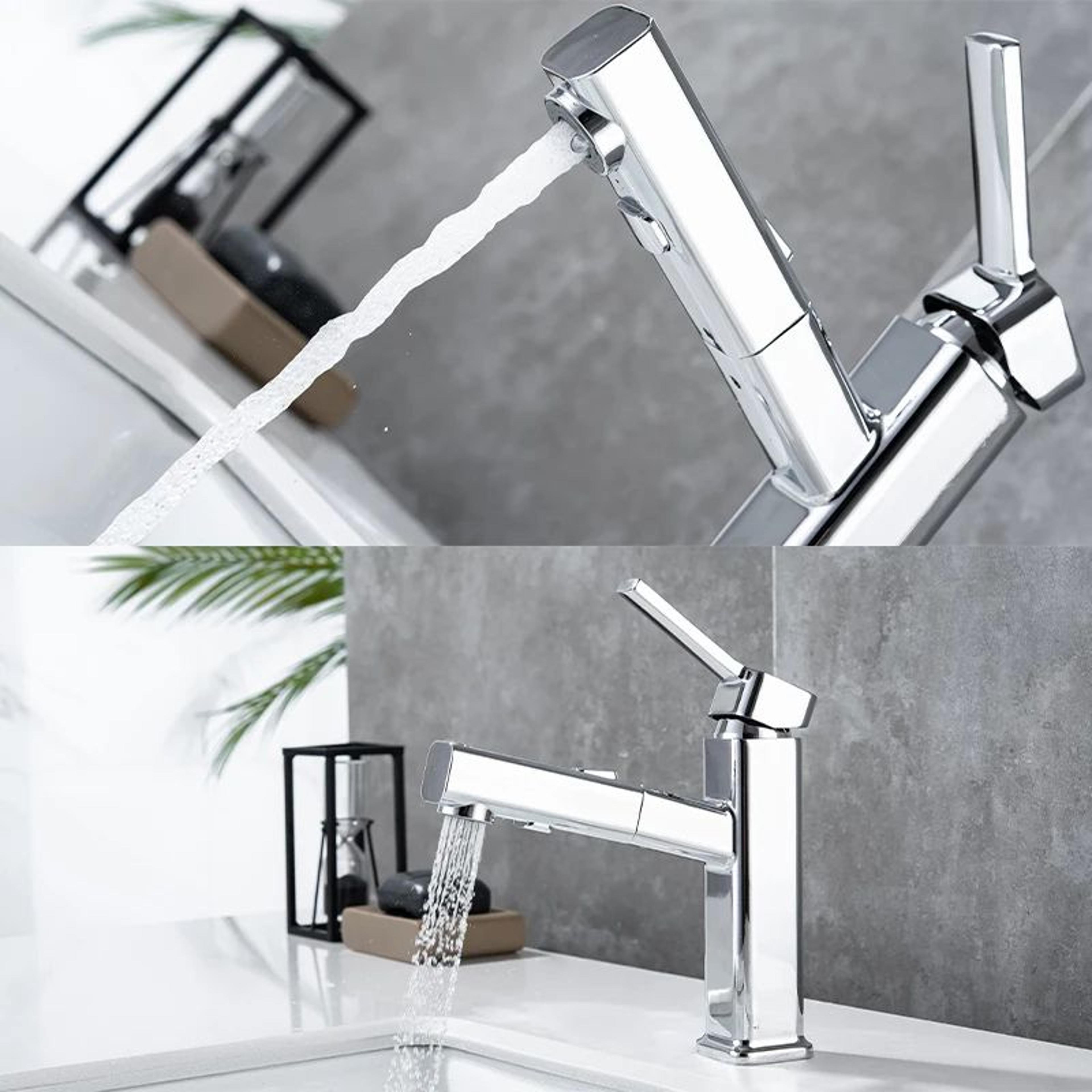 DQOK Brass Pull Out Bathroom Basin Mixer Faucet In Chrome Or Black 5