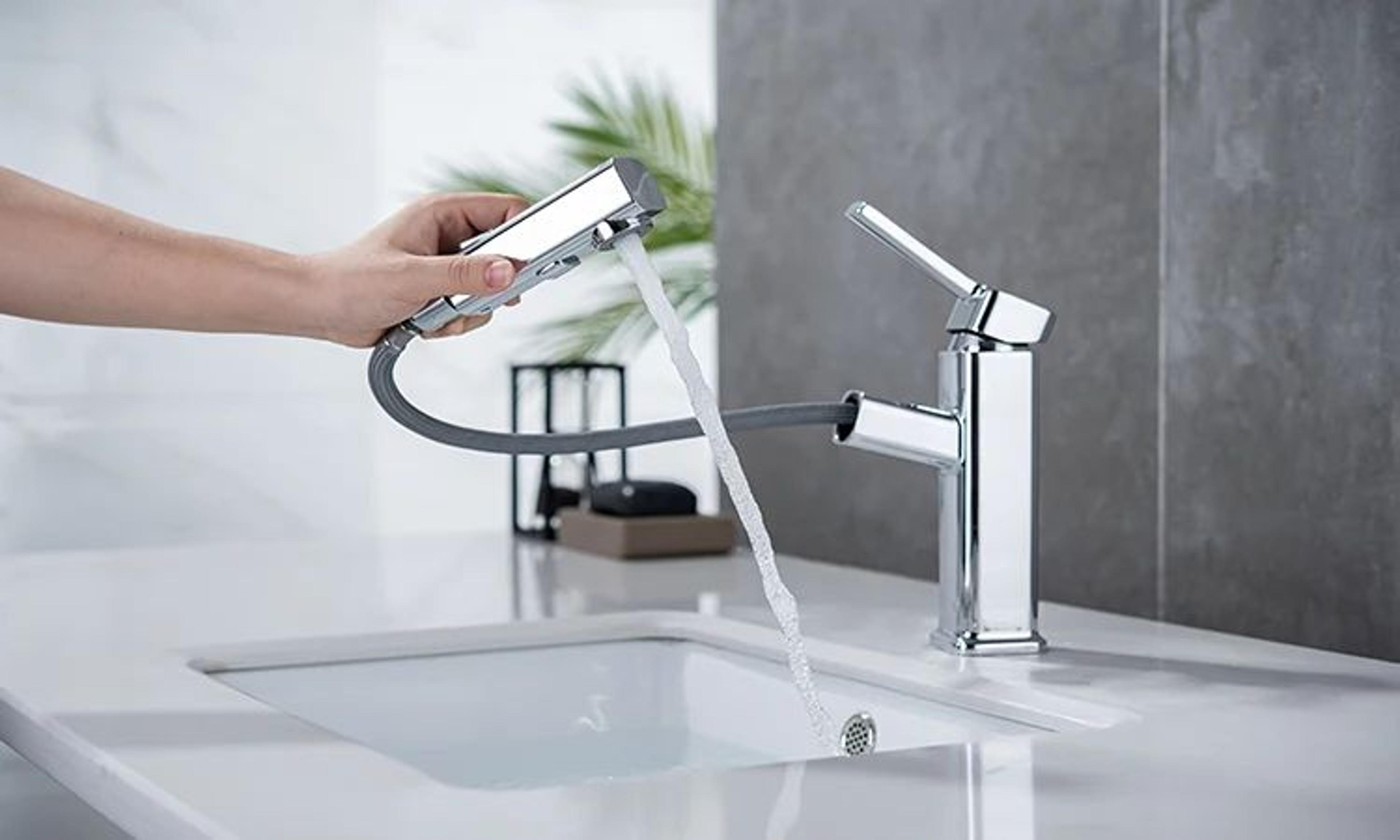 DQOK Brass Pull Out Bathroom Basin Mixer Faucet In Chrome Or Black 7