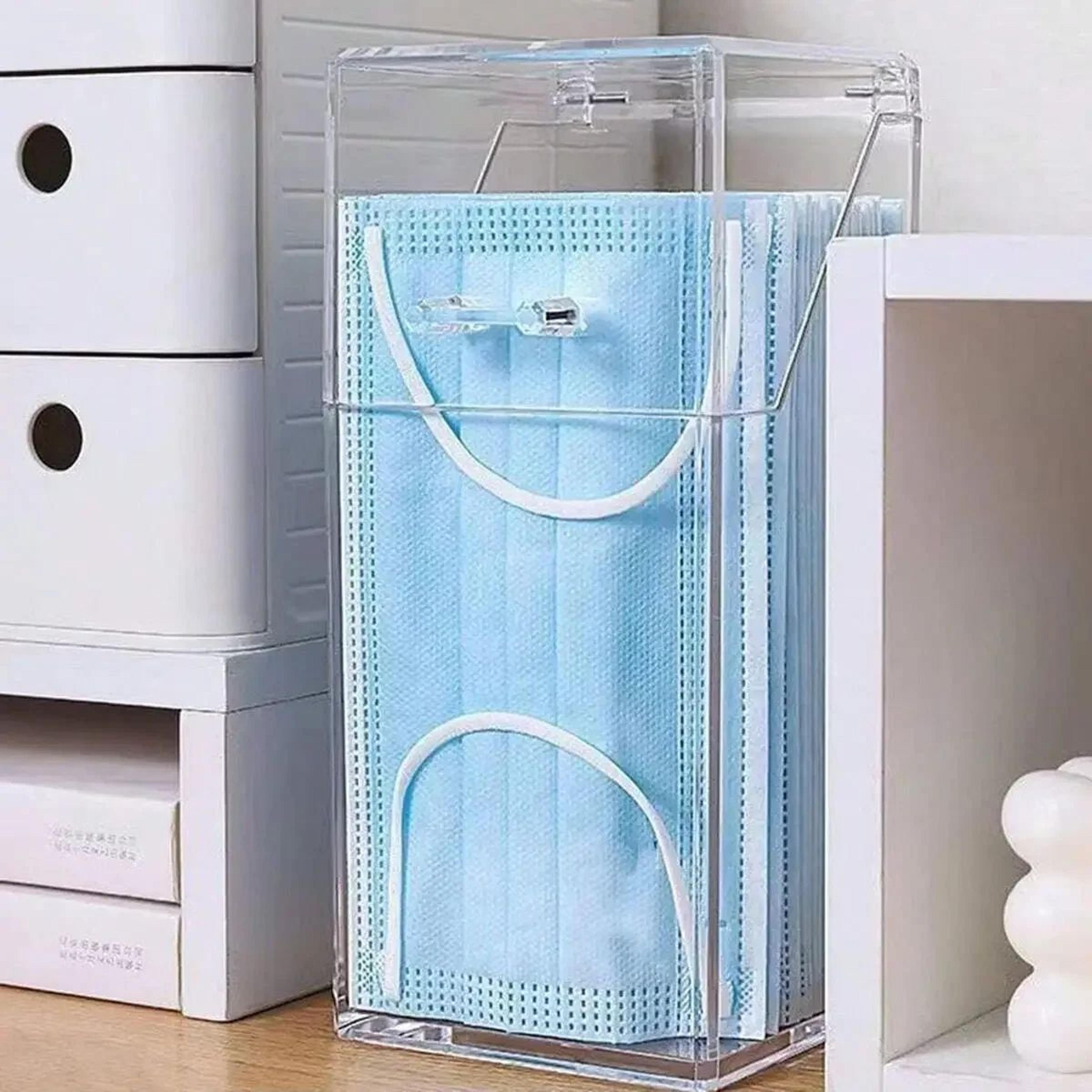 Transparent Face Mask Storage Box With Lid For Desk And Entryway 1