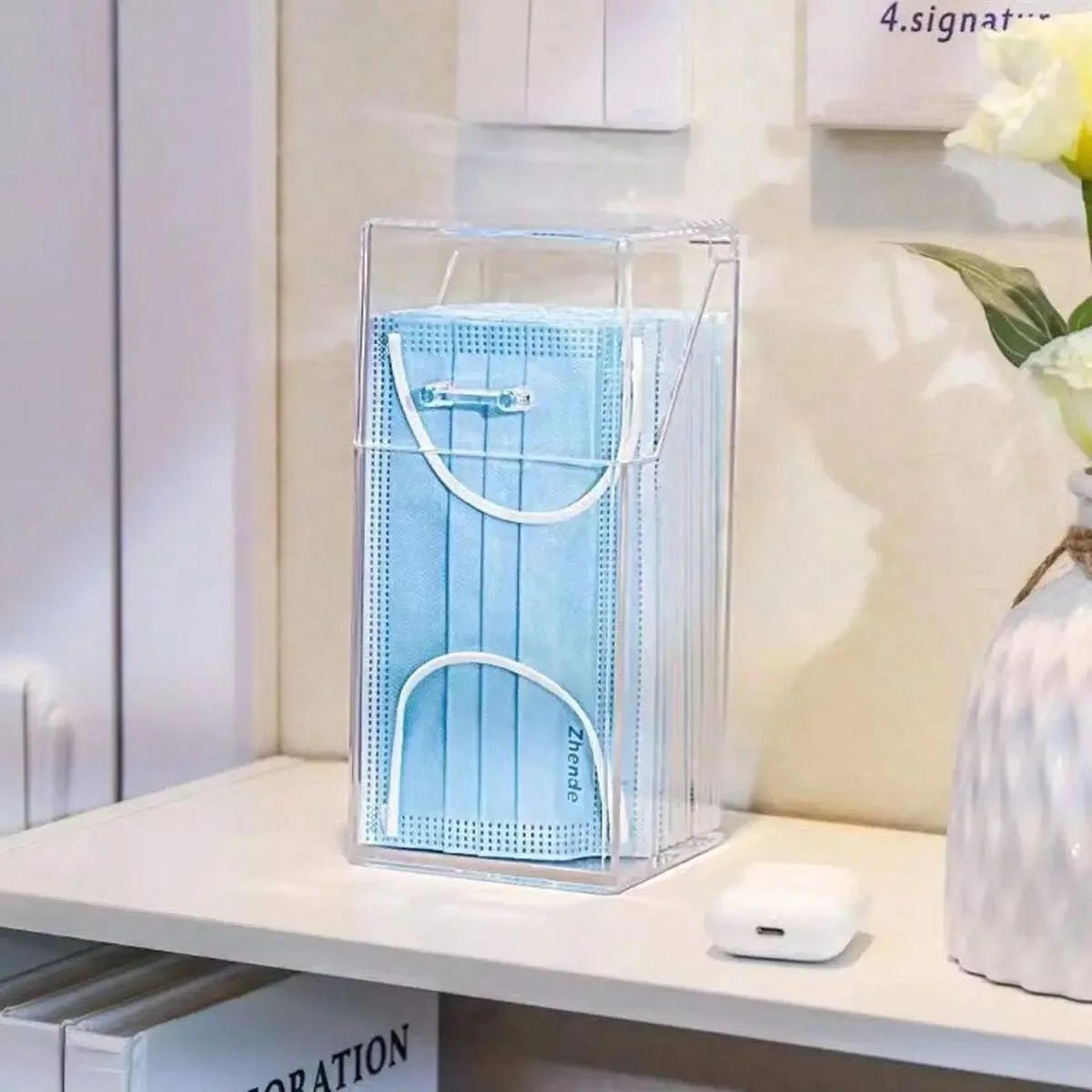 Transparent Face Mask Storage Box With Lid For Desk And Entryway 2