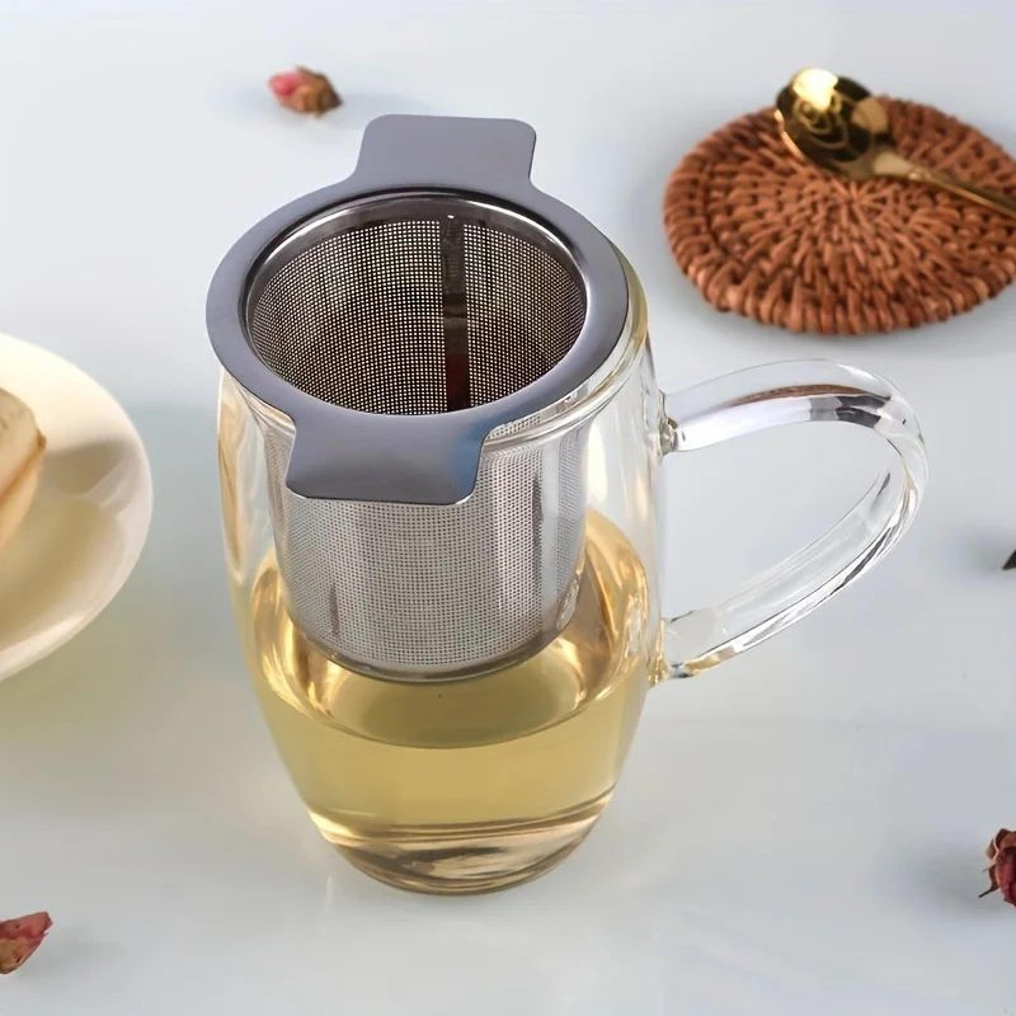 stainless steel mesh tea infuser with double handles for mugs and teapots