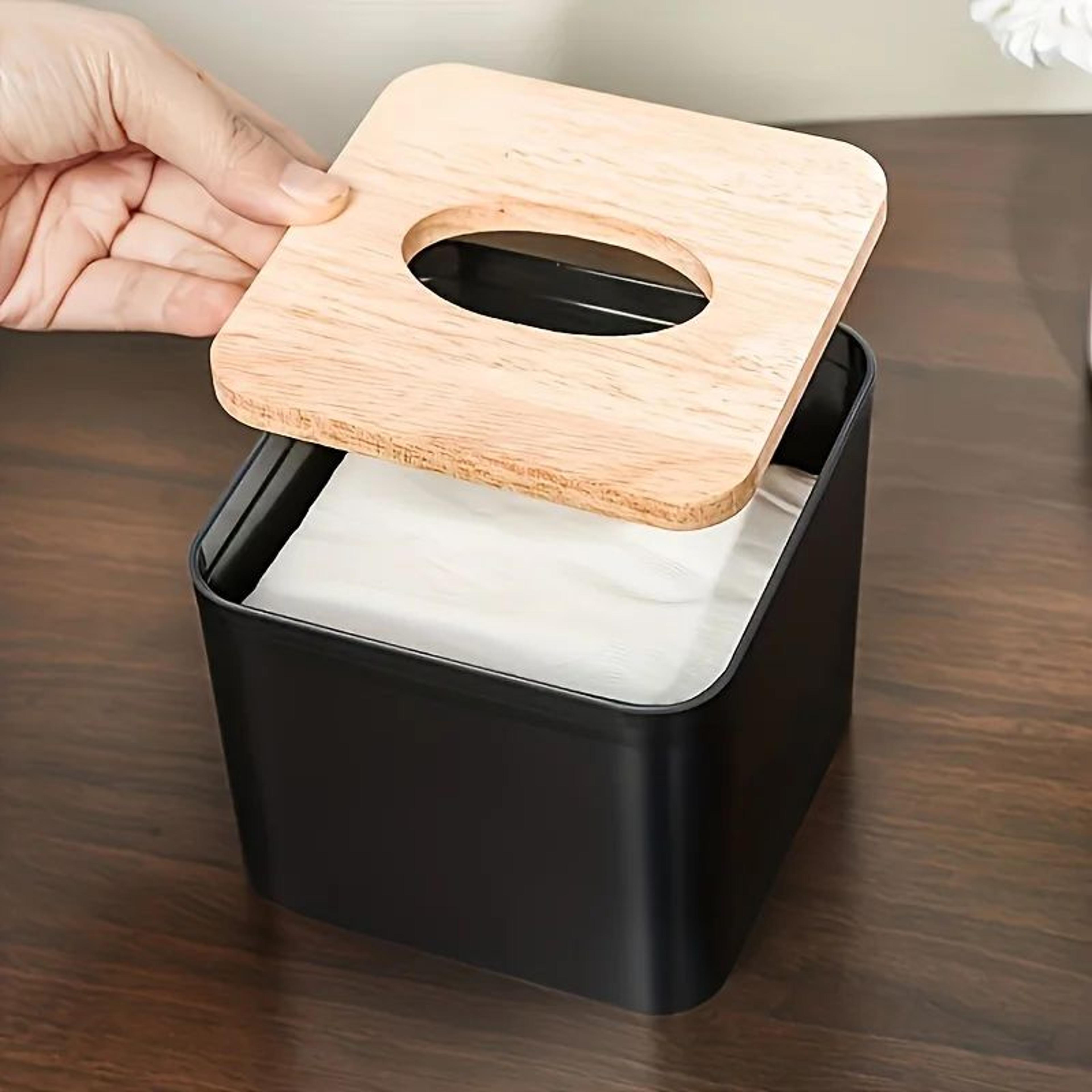 nordic style plastic tissue box with wooden cover for home and restaurant