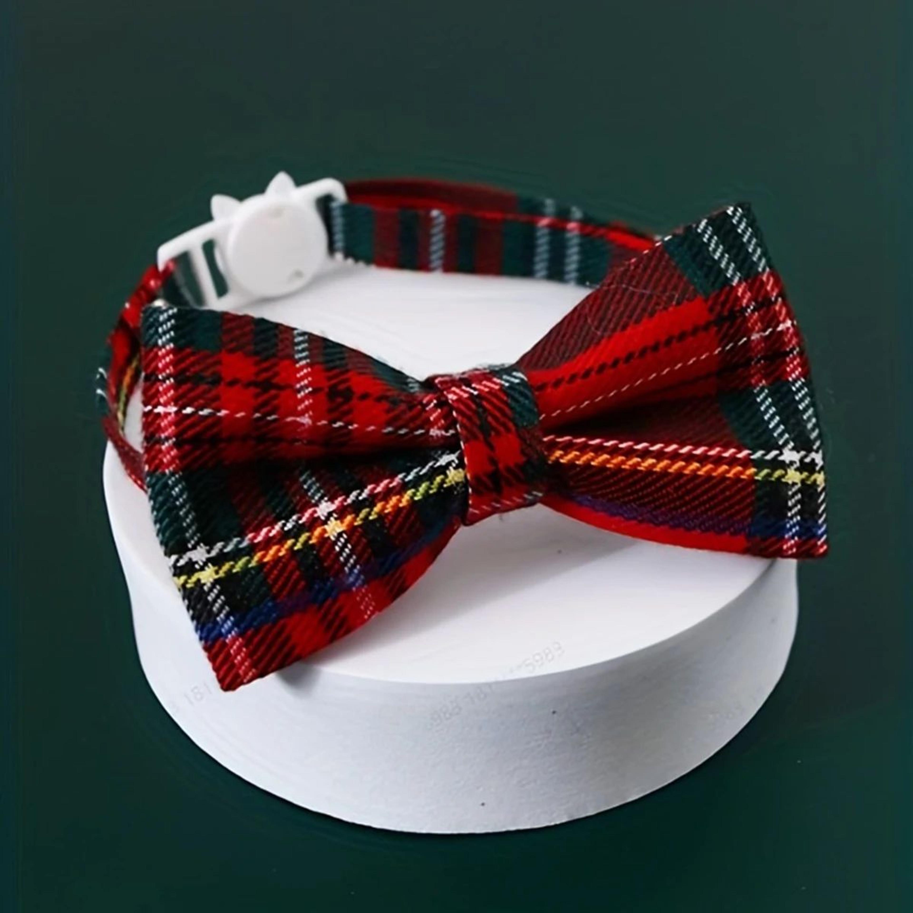 Adjustable Red Plaid Cat Collar With Bow Tie And Bell For Christmas 3