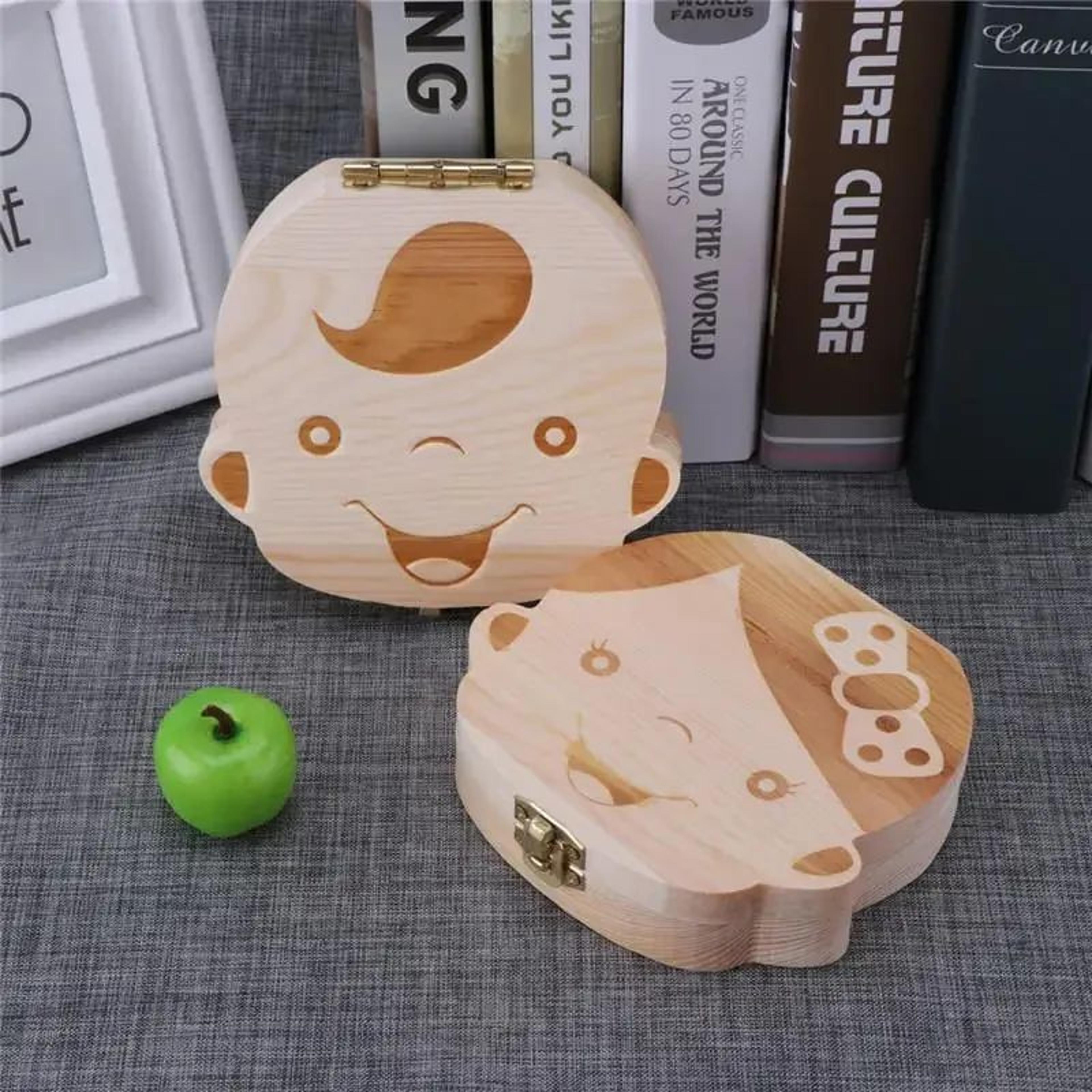 Wooden Baby Tooth Keepsake Box With Spanish Labels For Boys And Girls 1