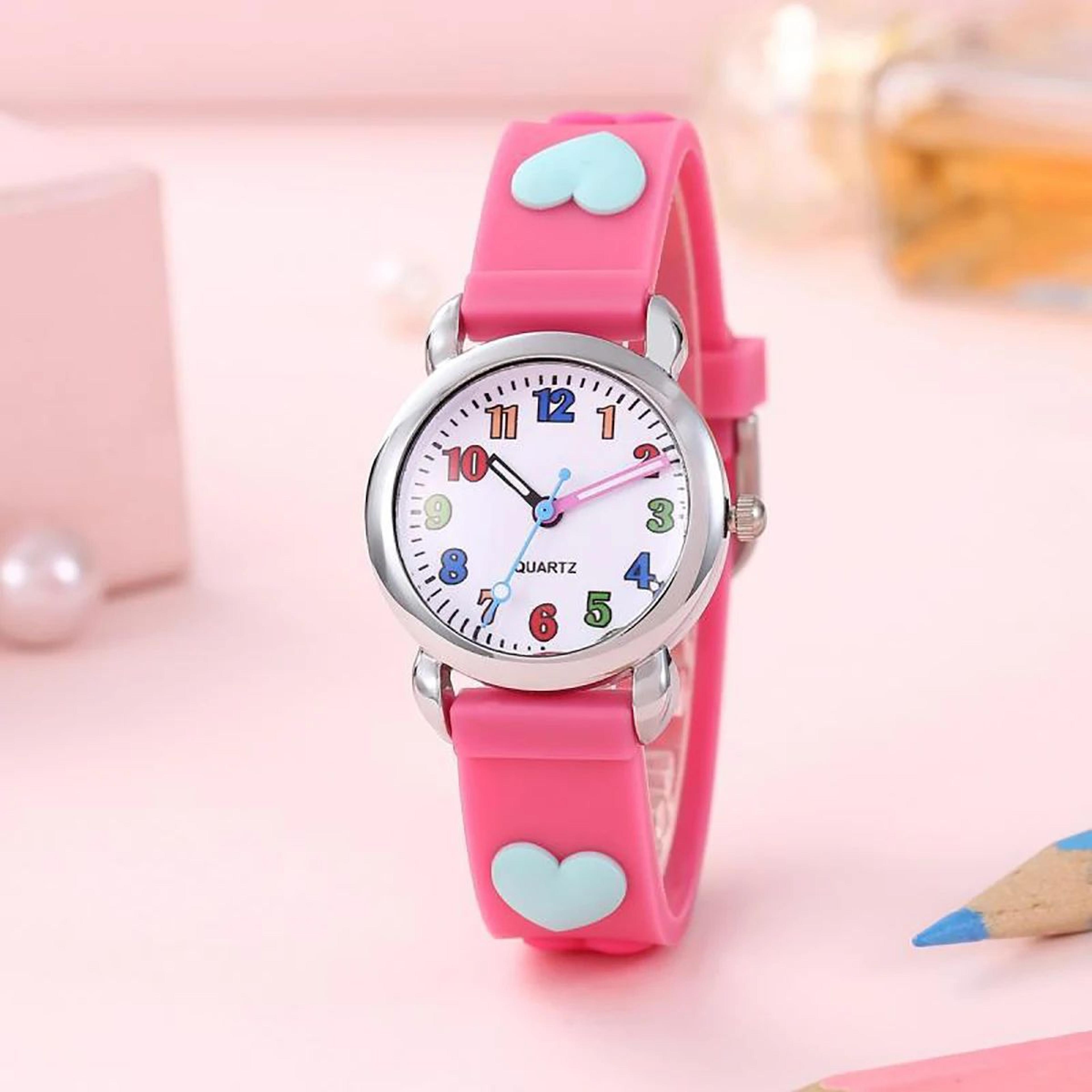 cartoon heart themed watch and bracelet gift set for students