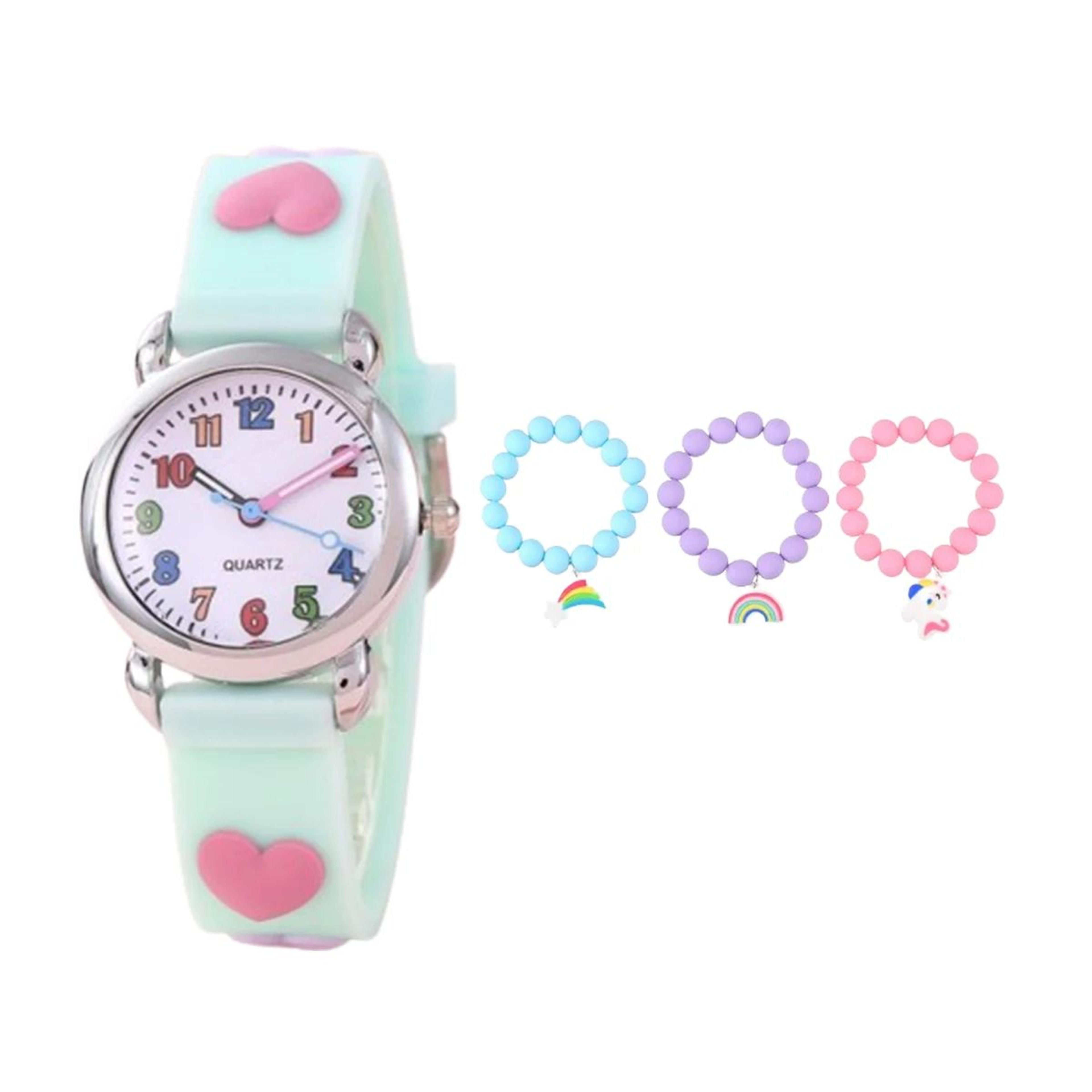 Cartoon Heart Themed Watch And Bracelet Gift Set For Students 12