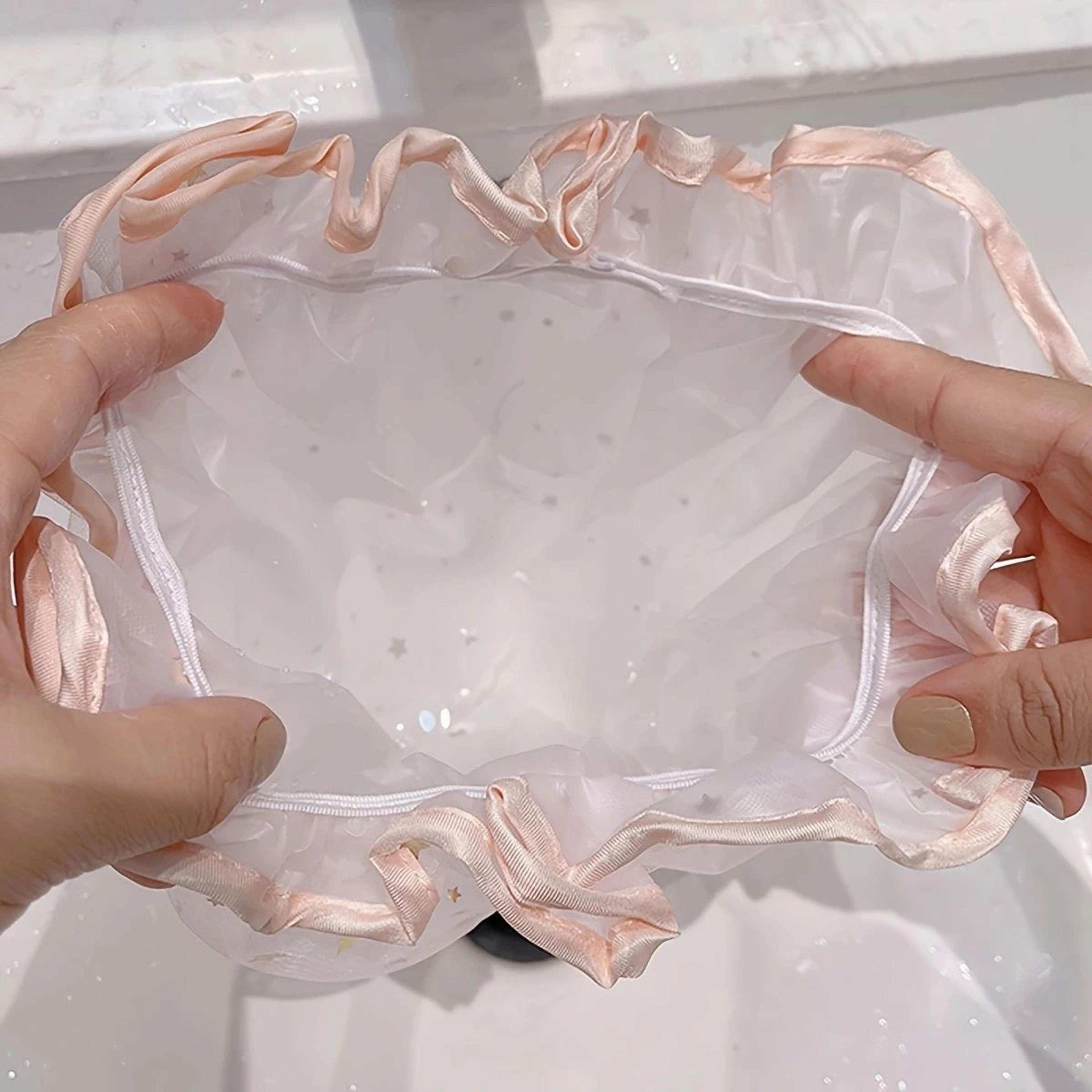 Large Reusable Waterproof Shower Cap With Elastic Band For Women 1
