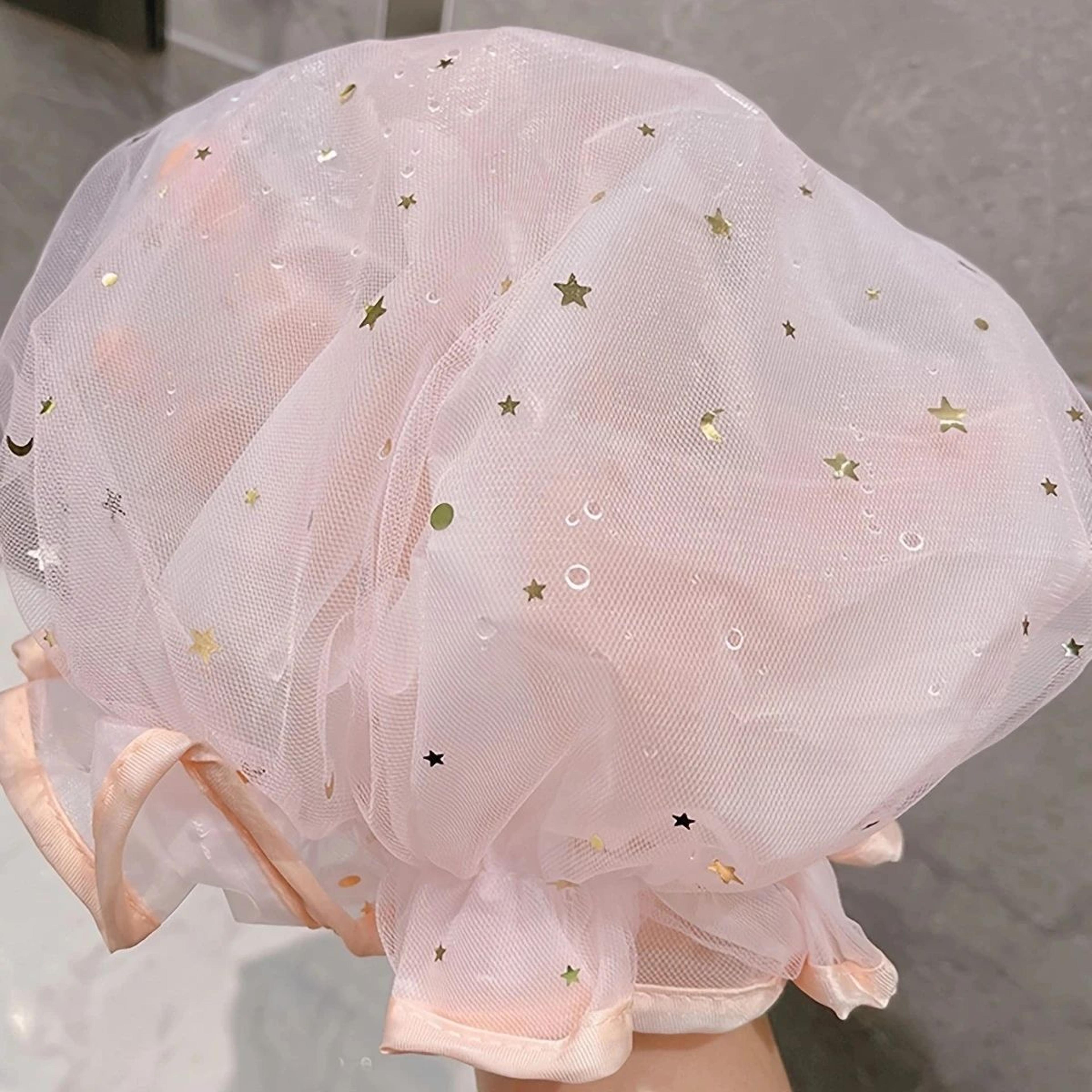 large reusable waterproof shower cap with elastic band for women