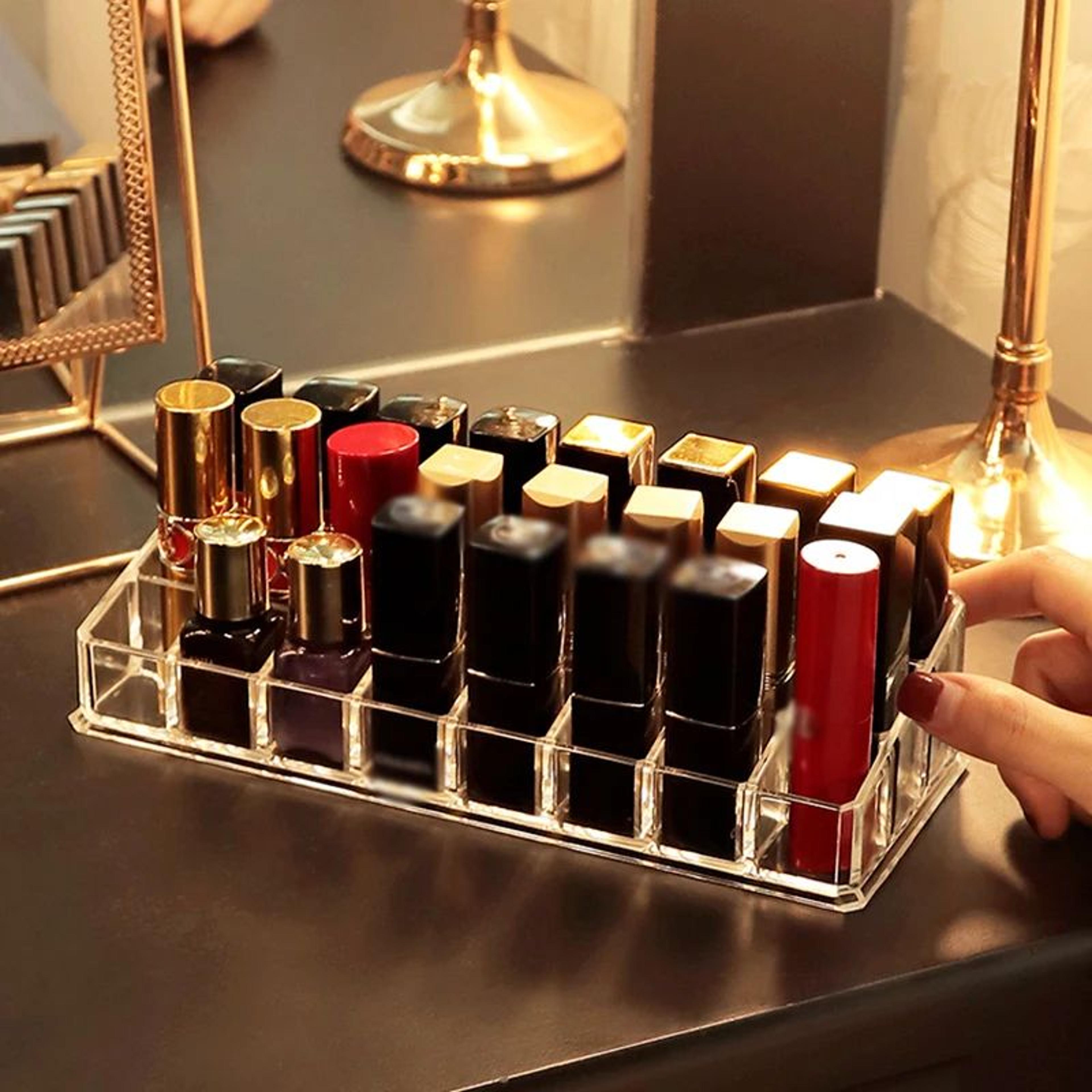 clear 12 compartment lipstick organizer and makeup display stand
