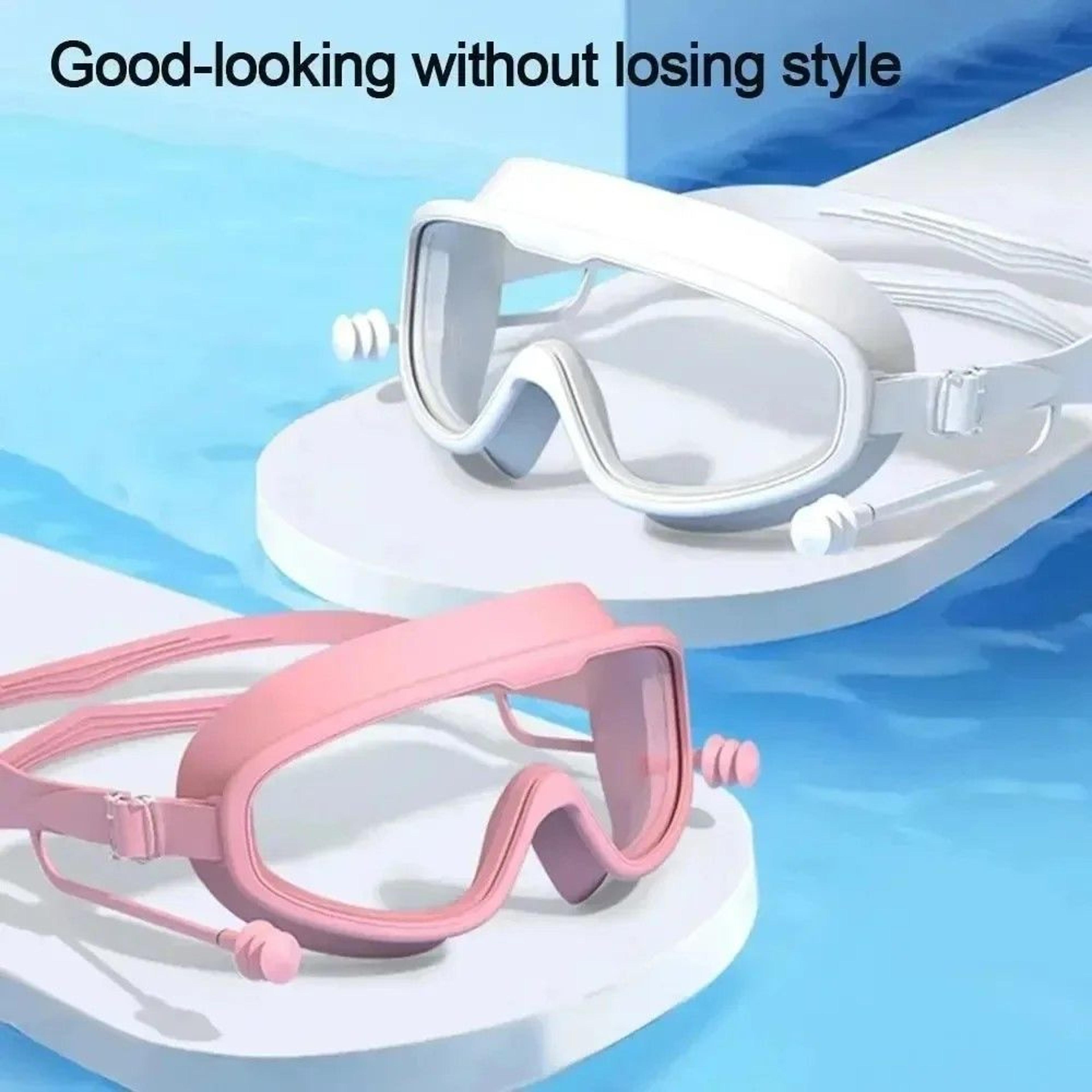 HydroVista Pro Wide Vision Silicone Swim Goggles With Earplug Combo Large Frame HD AntiFog Swim Eye 4