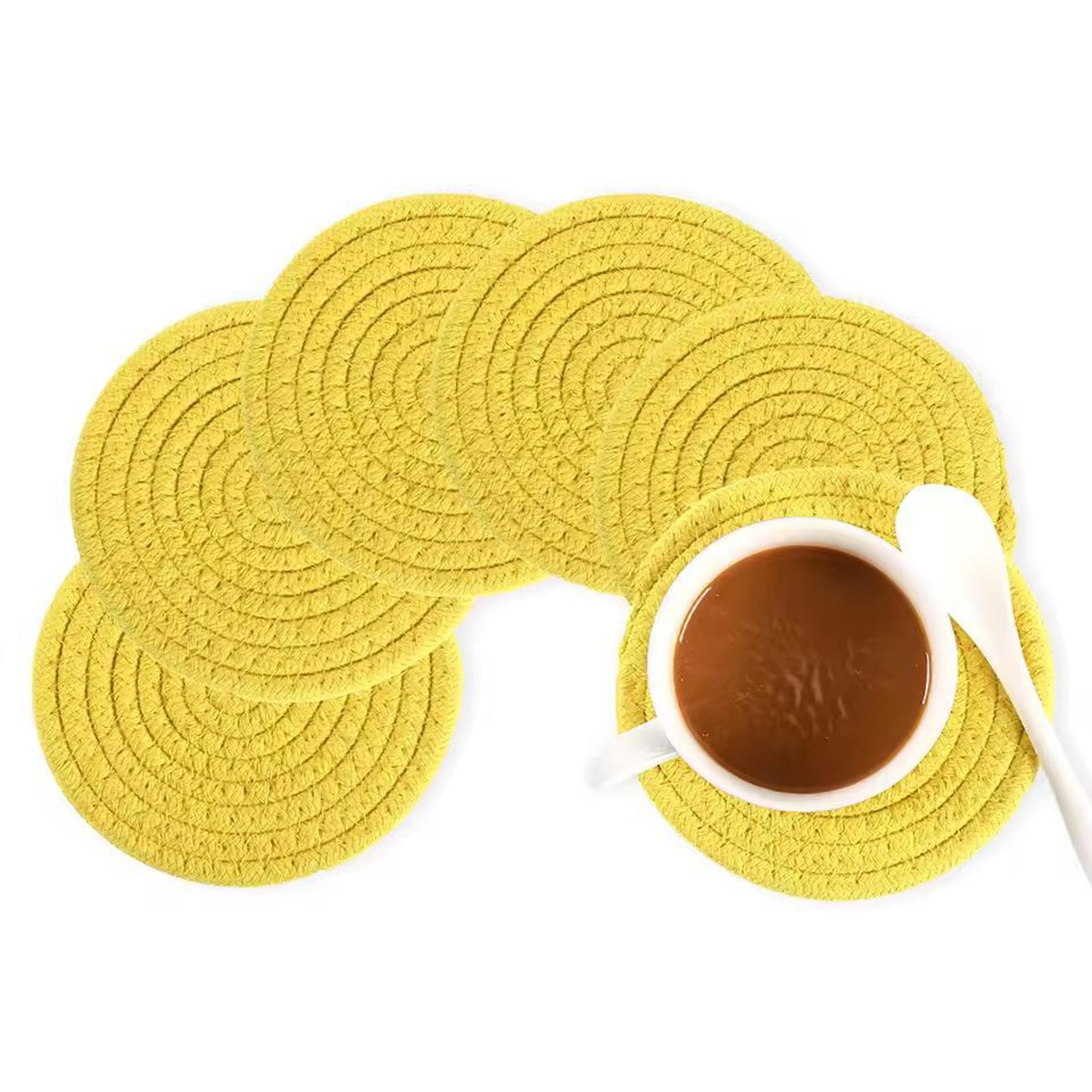 silkweave round cotton cup mat – 12 cm stylish tabletop coaster & heat-protection pot holder
