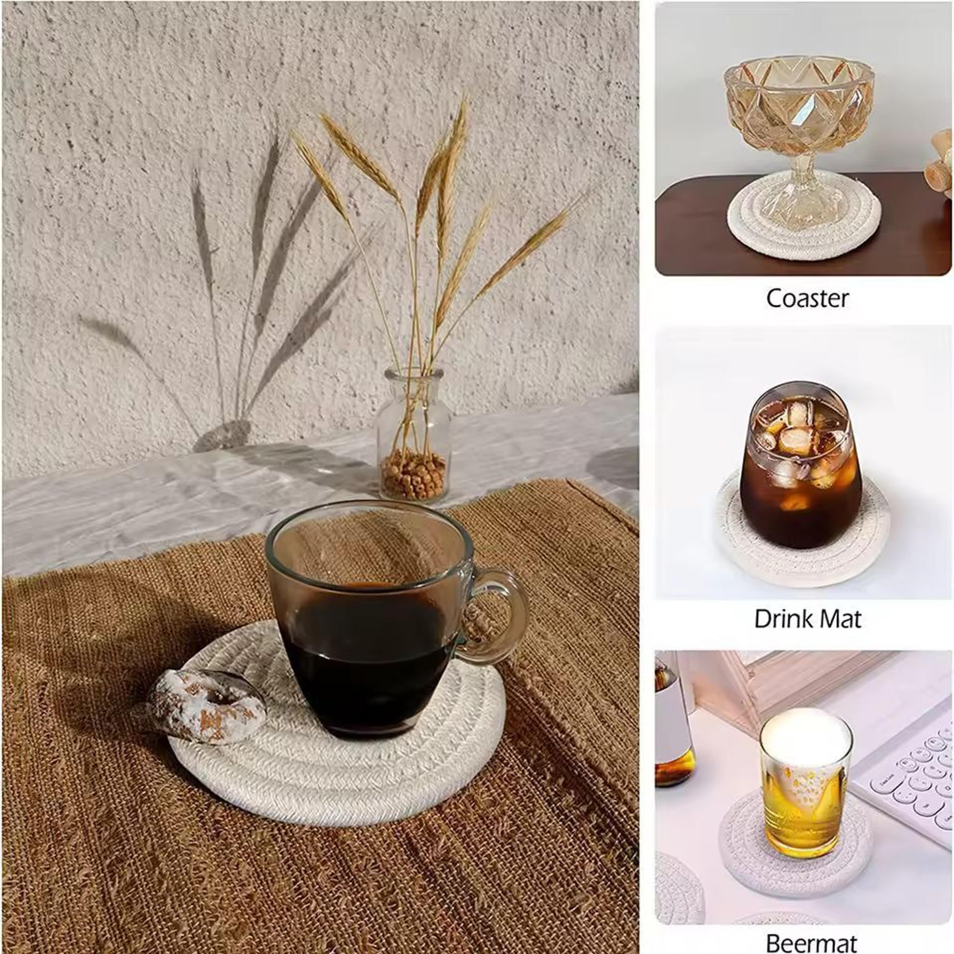 SilkWeave Round Cotton Cup Mat  12 Cm Stylish Tabletop Coaster  HeatProtection Pot Holder 1