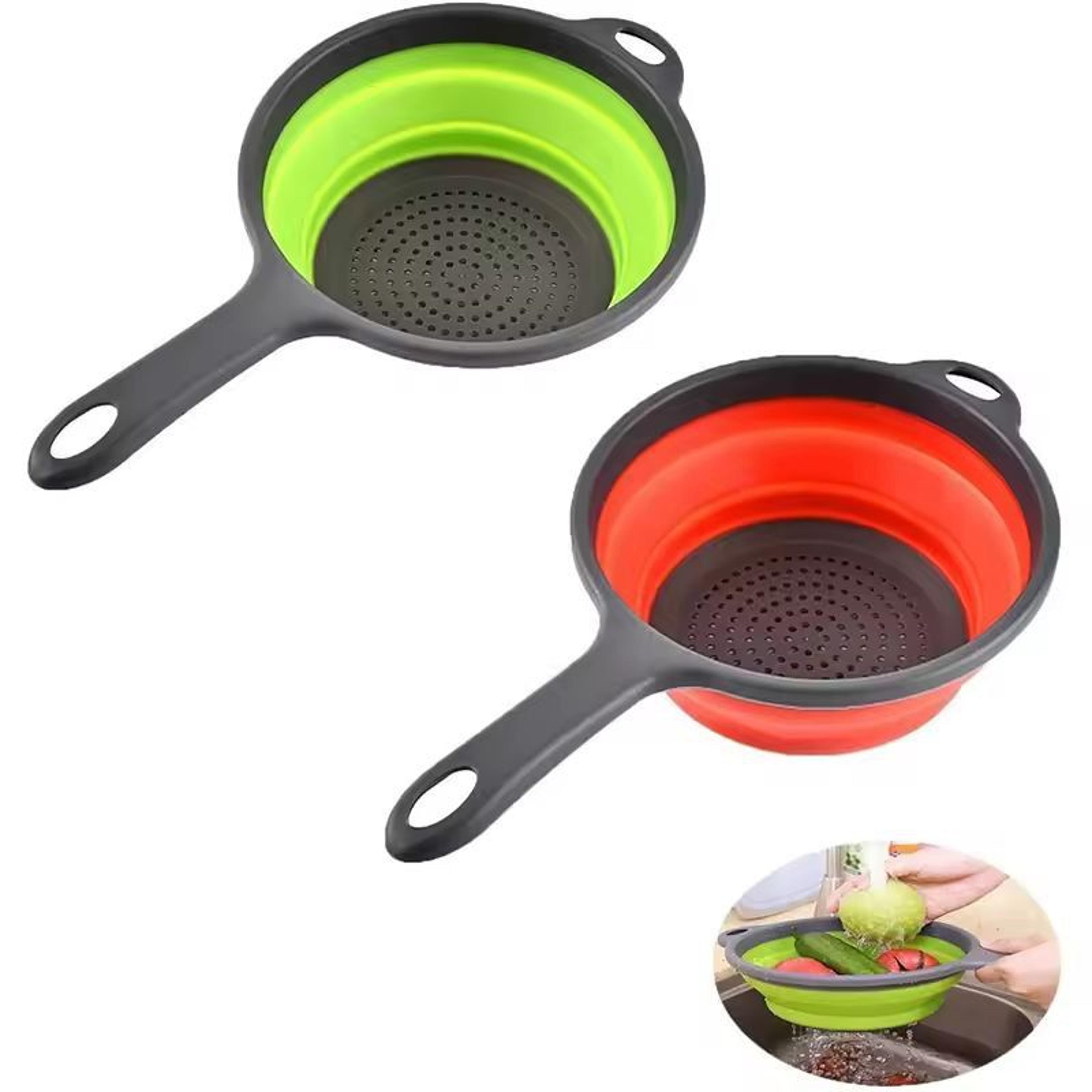 silicone collapsible kitchen colander – space-saving pasta & veggie strainer with handle