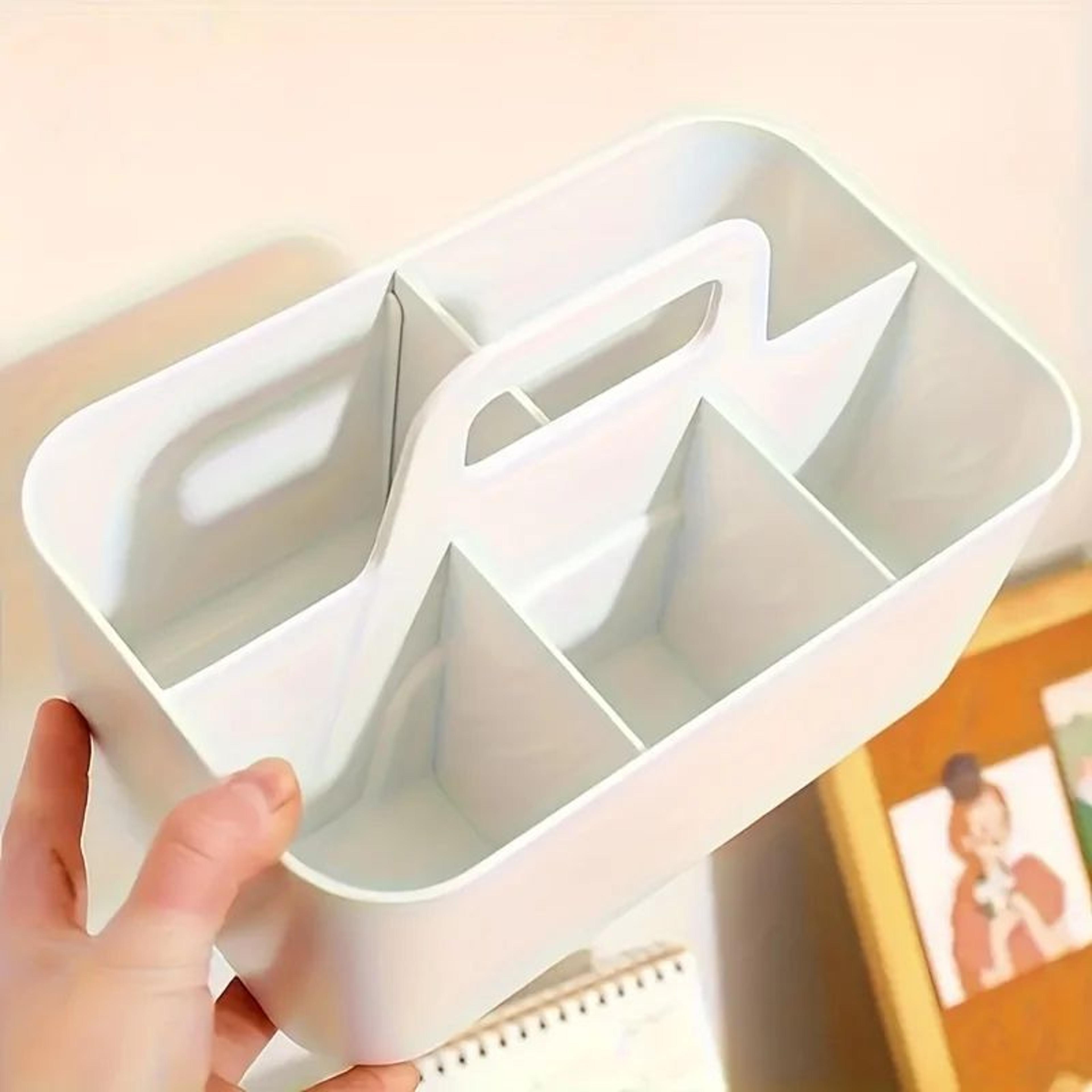Compact 5Compartment Portable Desk Organizer  Plastic Storage Basket With Handle 7