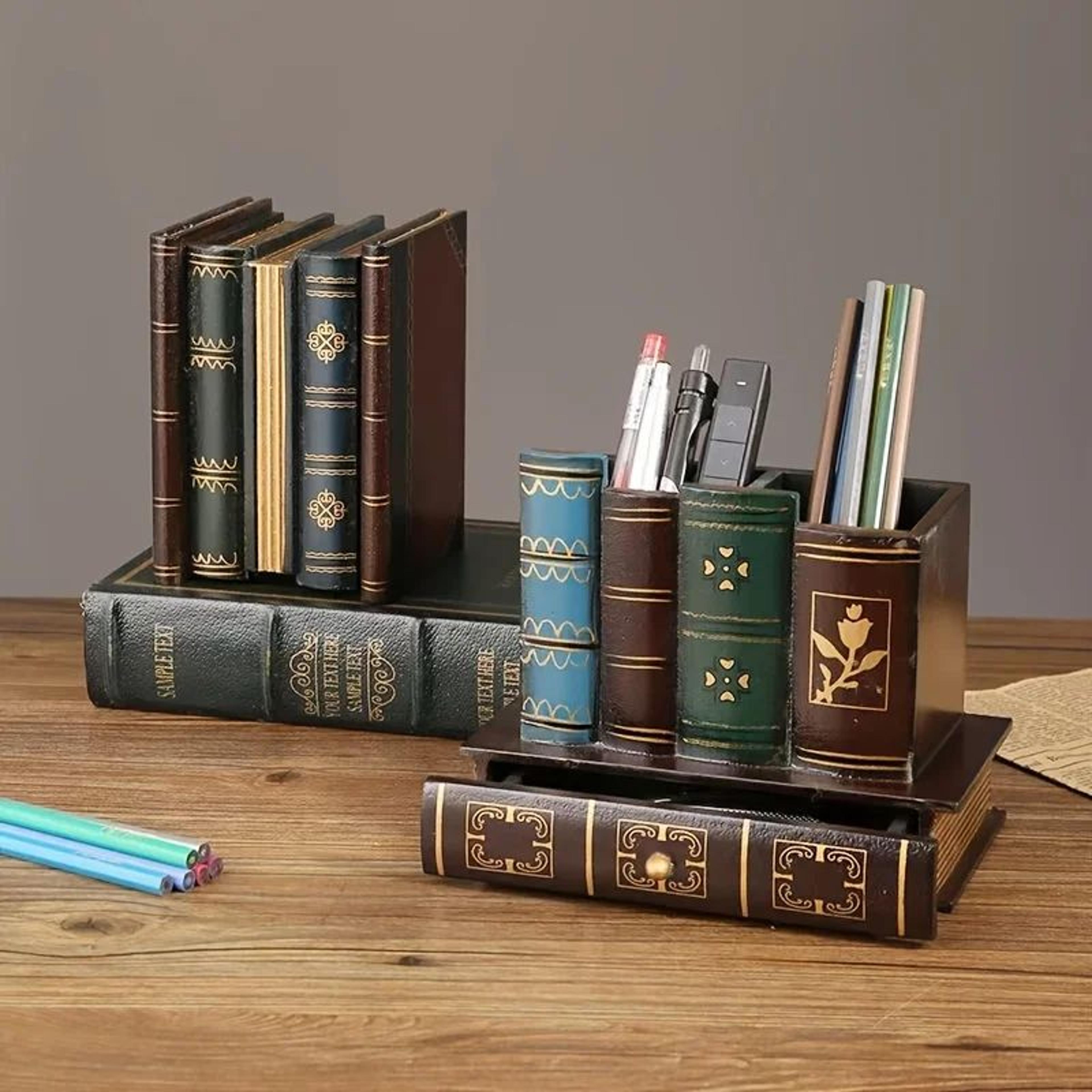 Rustic European Wooden Desk Organizer  Pen Holder Box 2