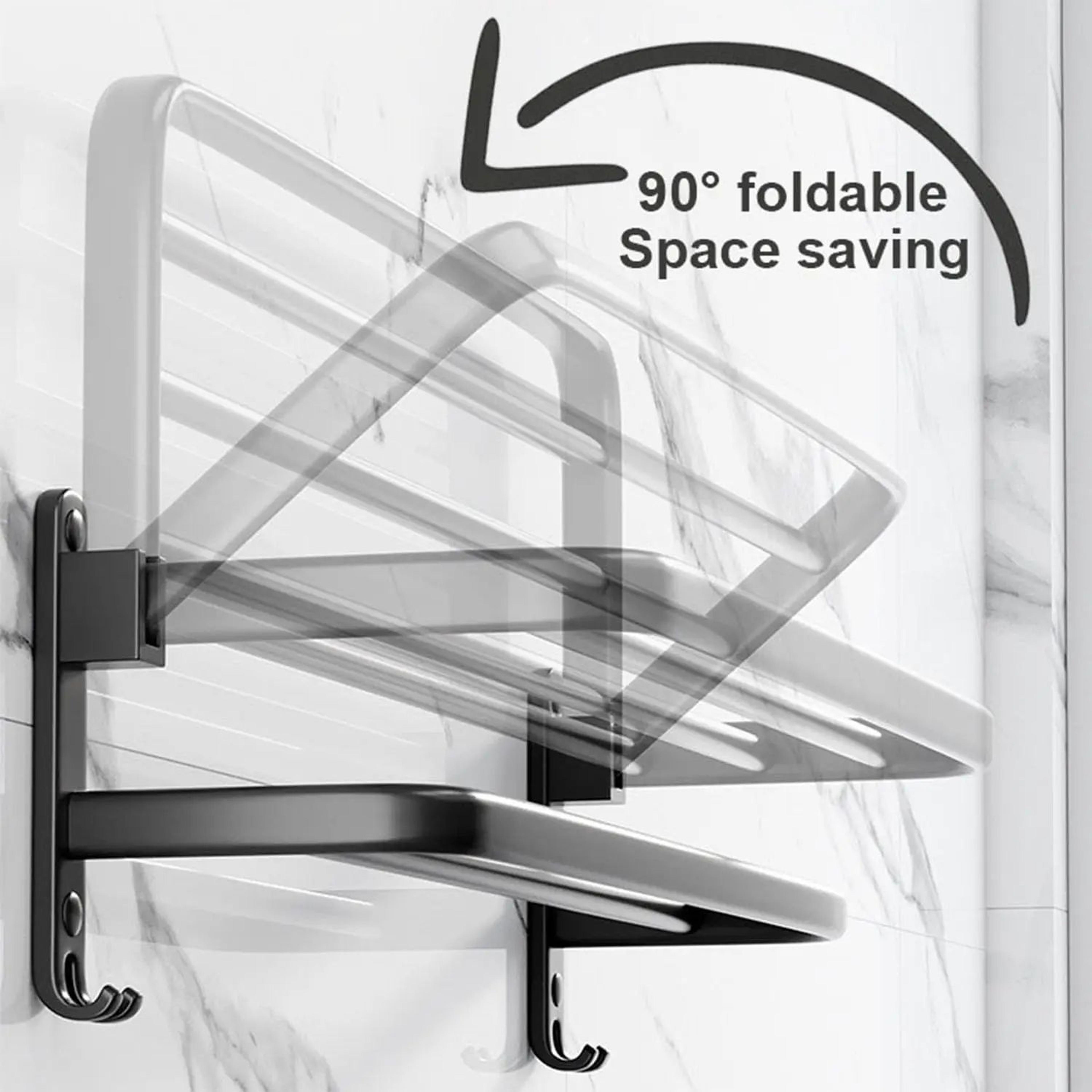 MatteBlack 20Inch WallMount Foldable Towel Rack  Hook  SpaceSaving Bathroom Organizer 3
