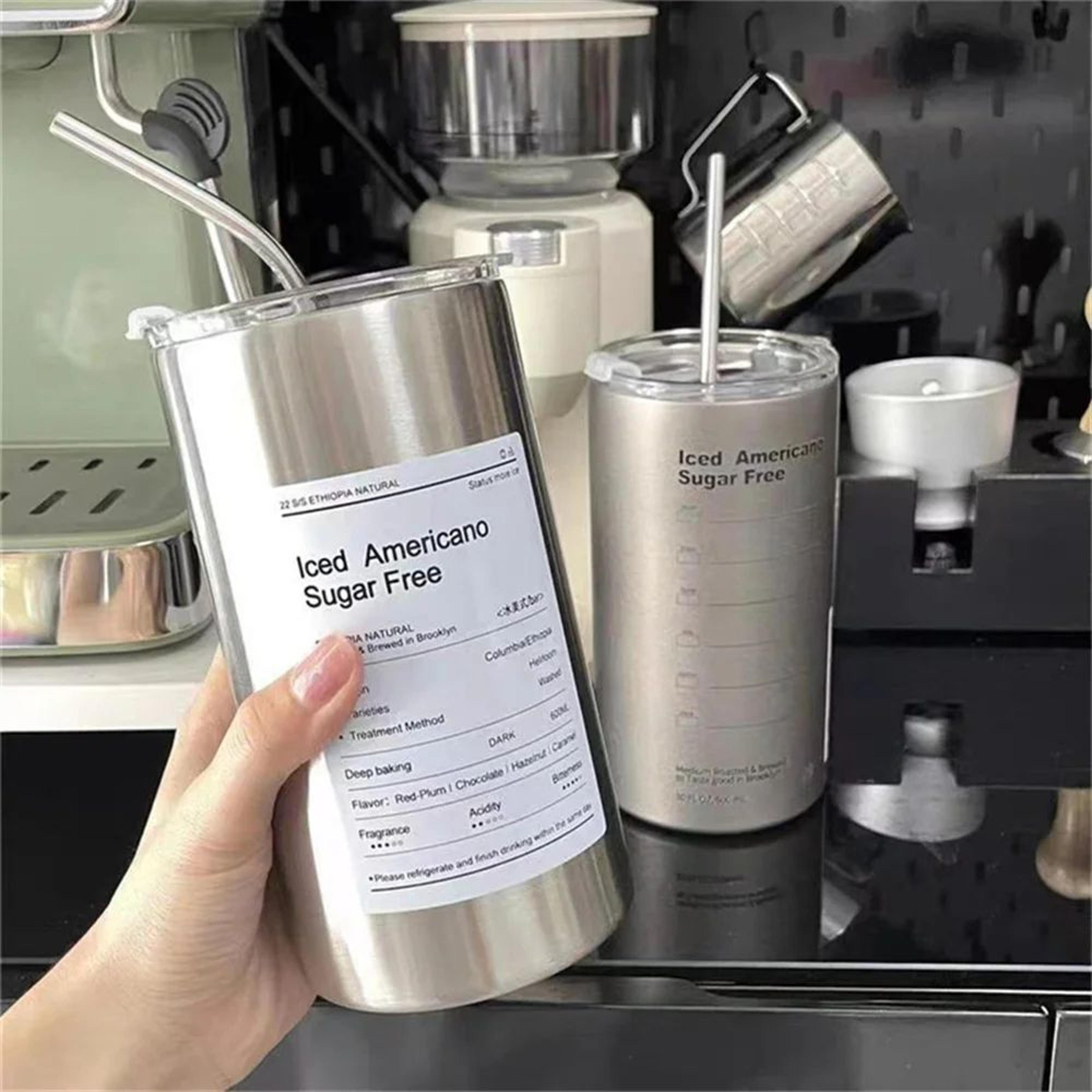 Premium 600 Ml Stainless Steel Vacuum Bottle  Portable Insulated Coffee  Water Tumbler With Straw 2