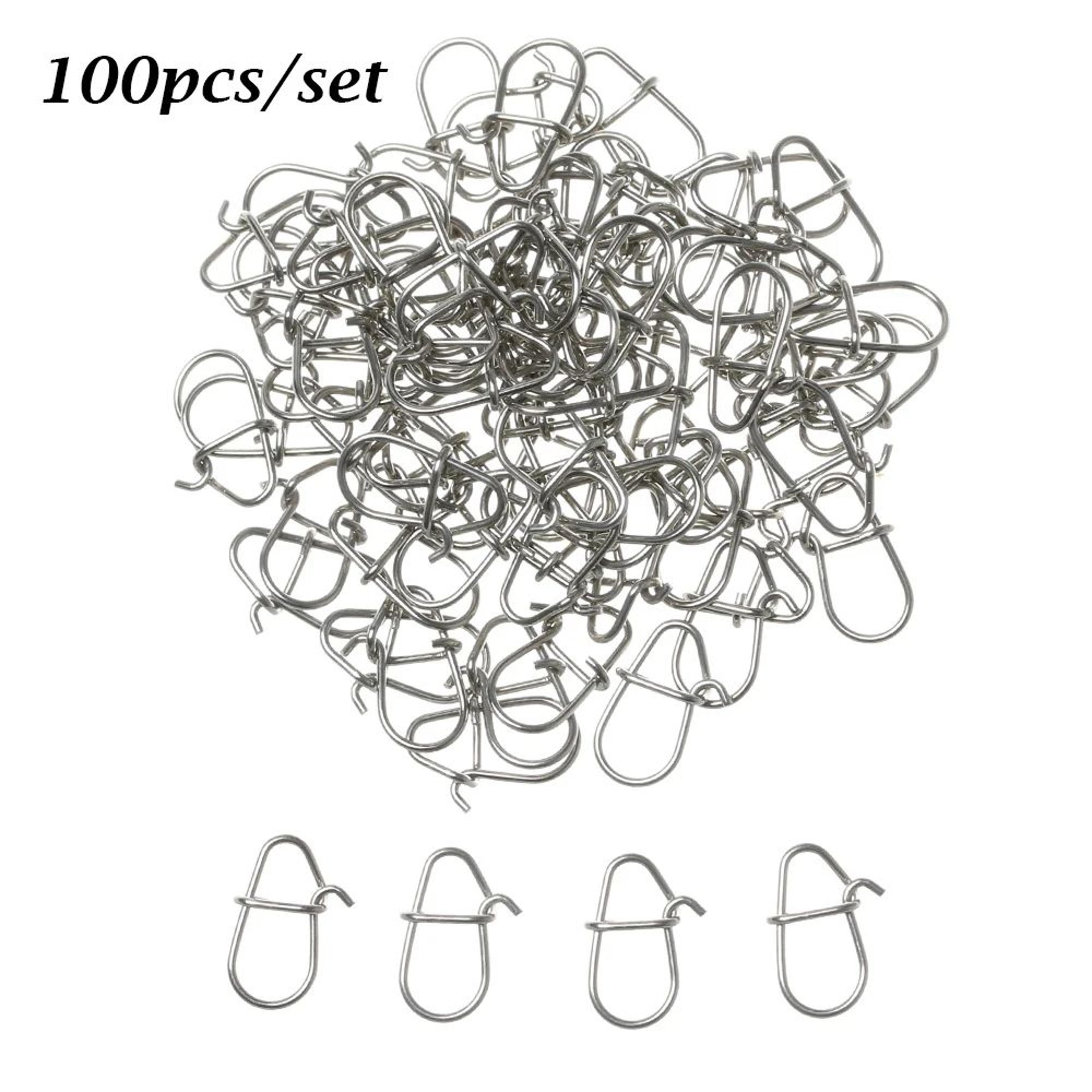 100-piece stainless steel fishing swivel snap set with fast lock split rings & barrel connectors