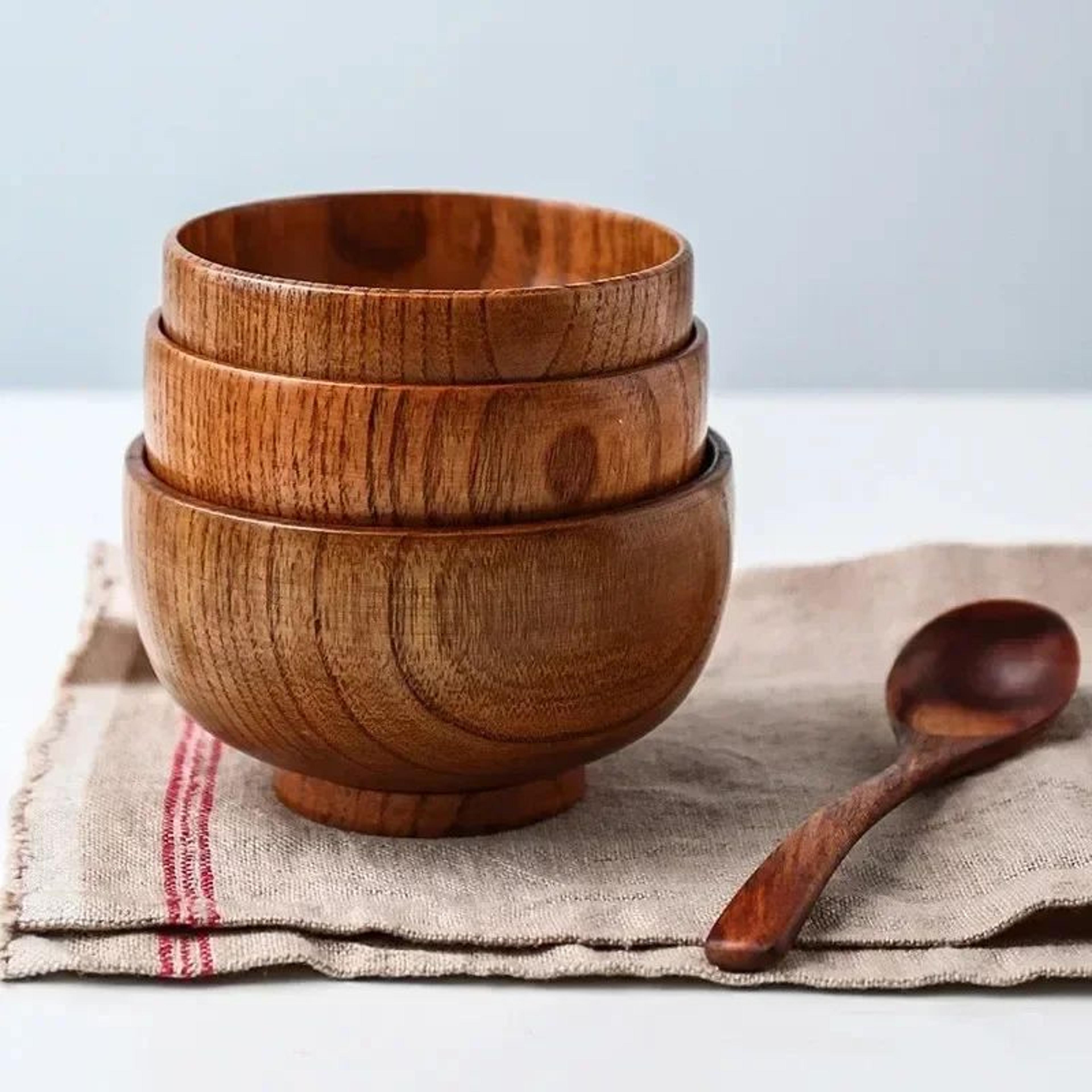 Japanese Jujube Wood Bowl  Minimalist Japanese Wooden Bowl For Soup Rice  Kids HeatResistant Lightw 1