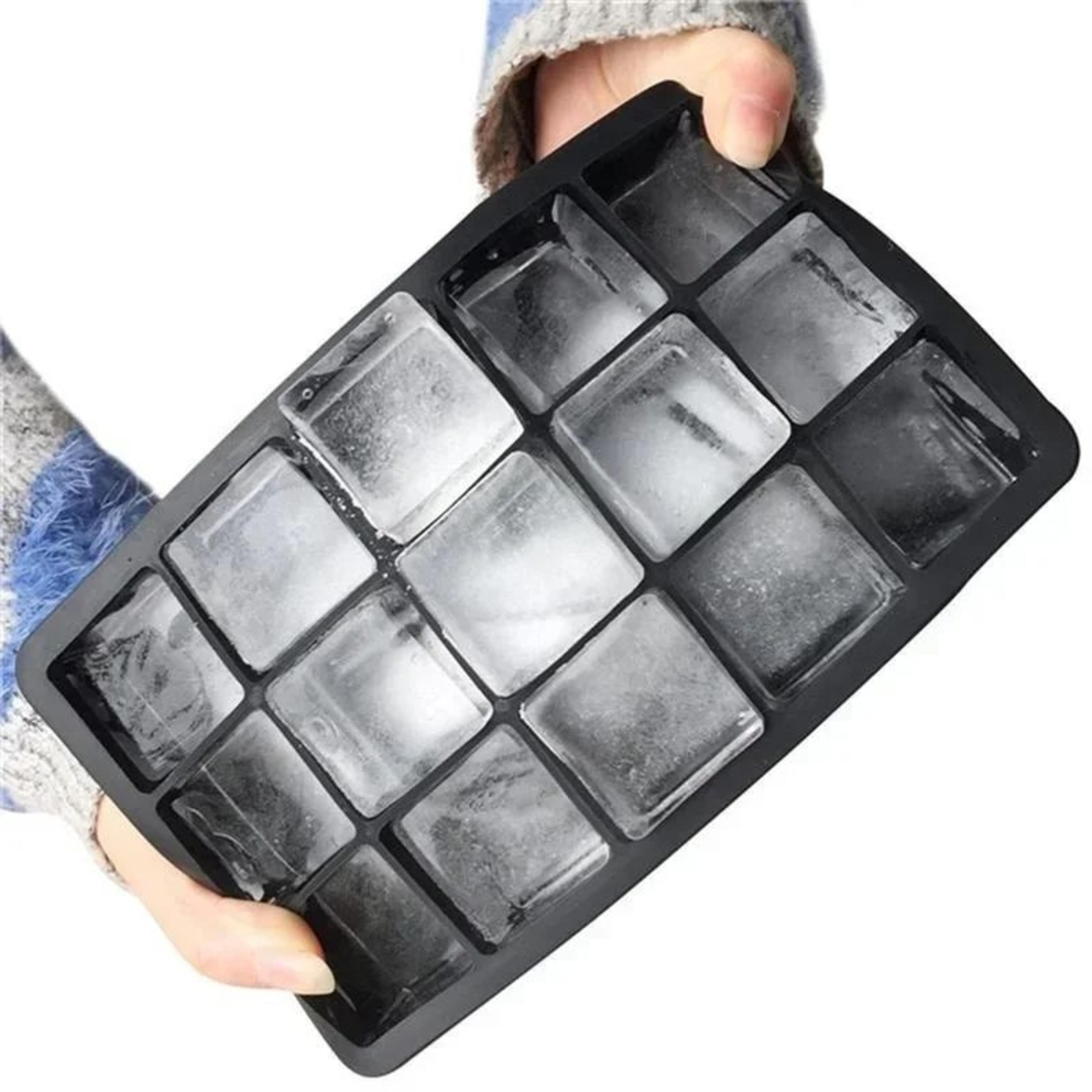 15-grid silicone ice cube tray for big slow-melt cubes – large square ice mold for cocktails & whiskey
