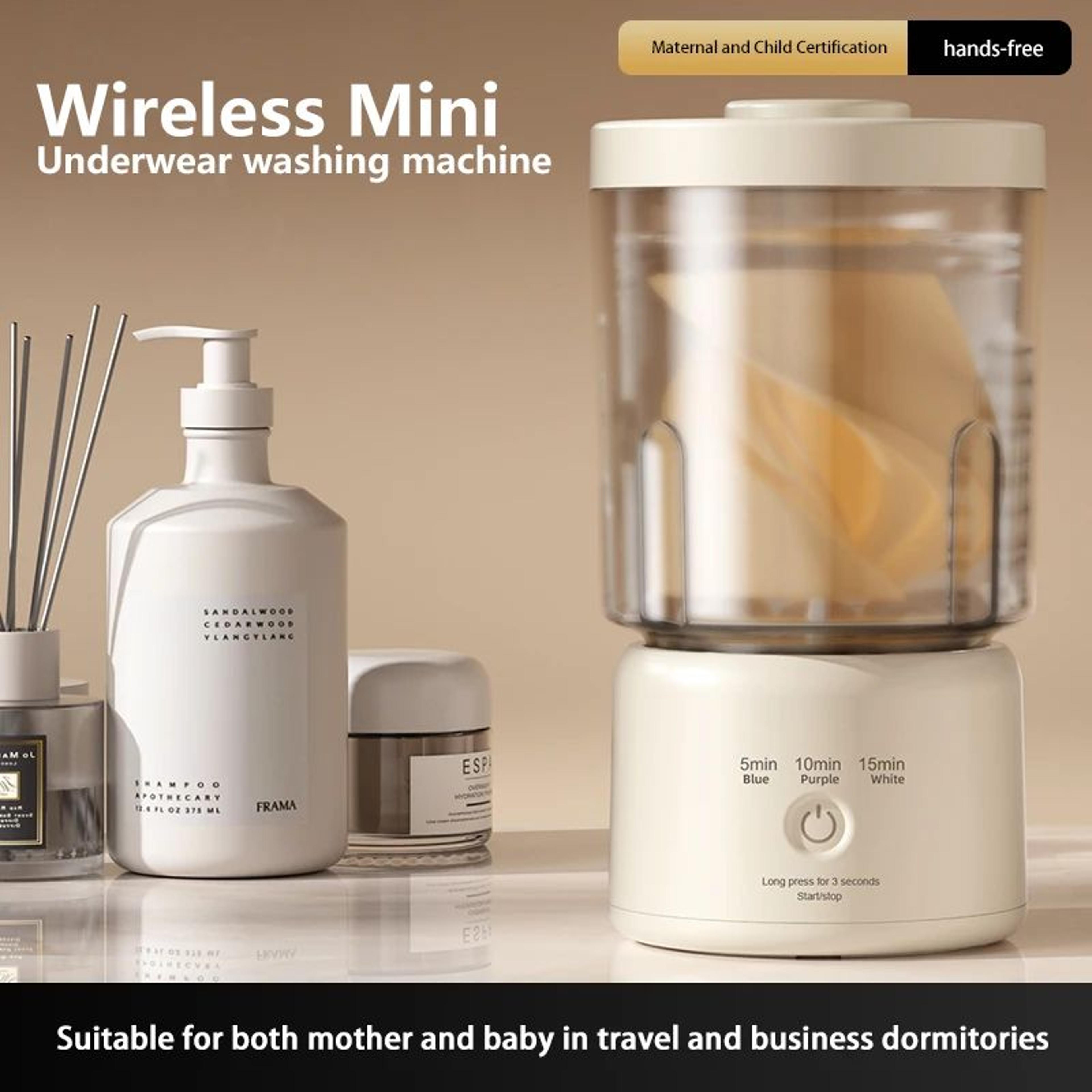 cordless portable mini washing machine for underwear, socks & makeup brushes - rechargeable travel laundry washer
