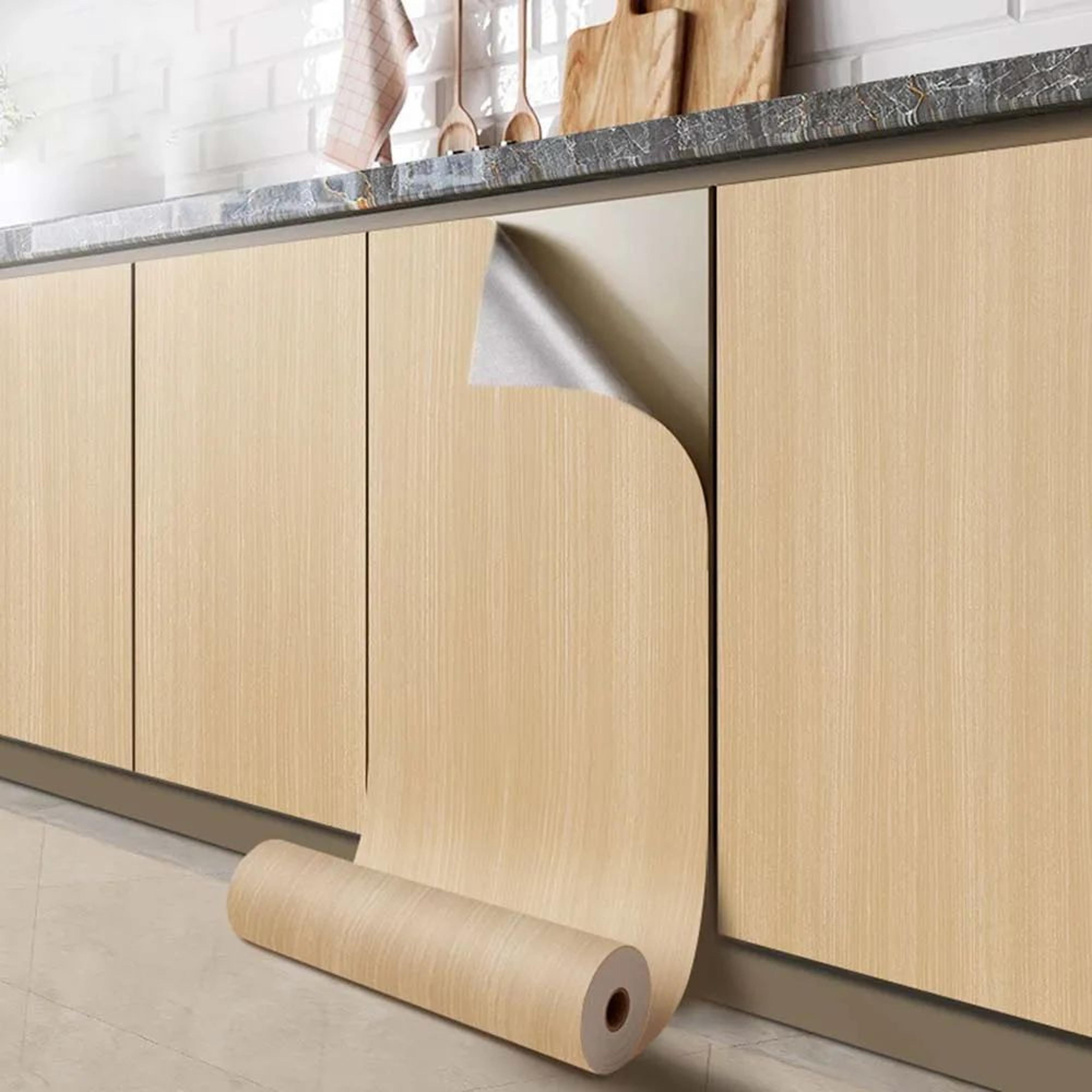 wood grain peel & stick cabinet film - waterproof, flame-retardant kitchen renovation wrap