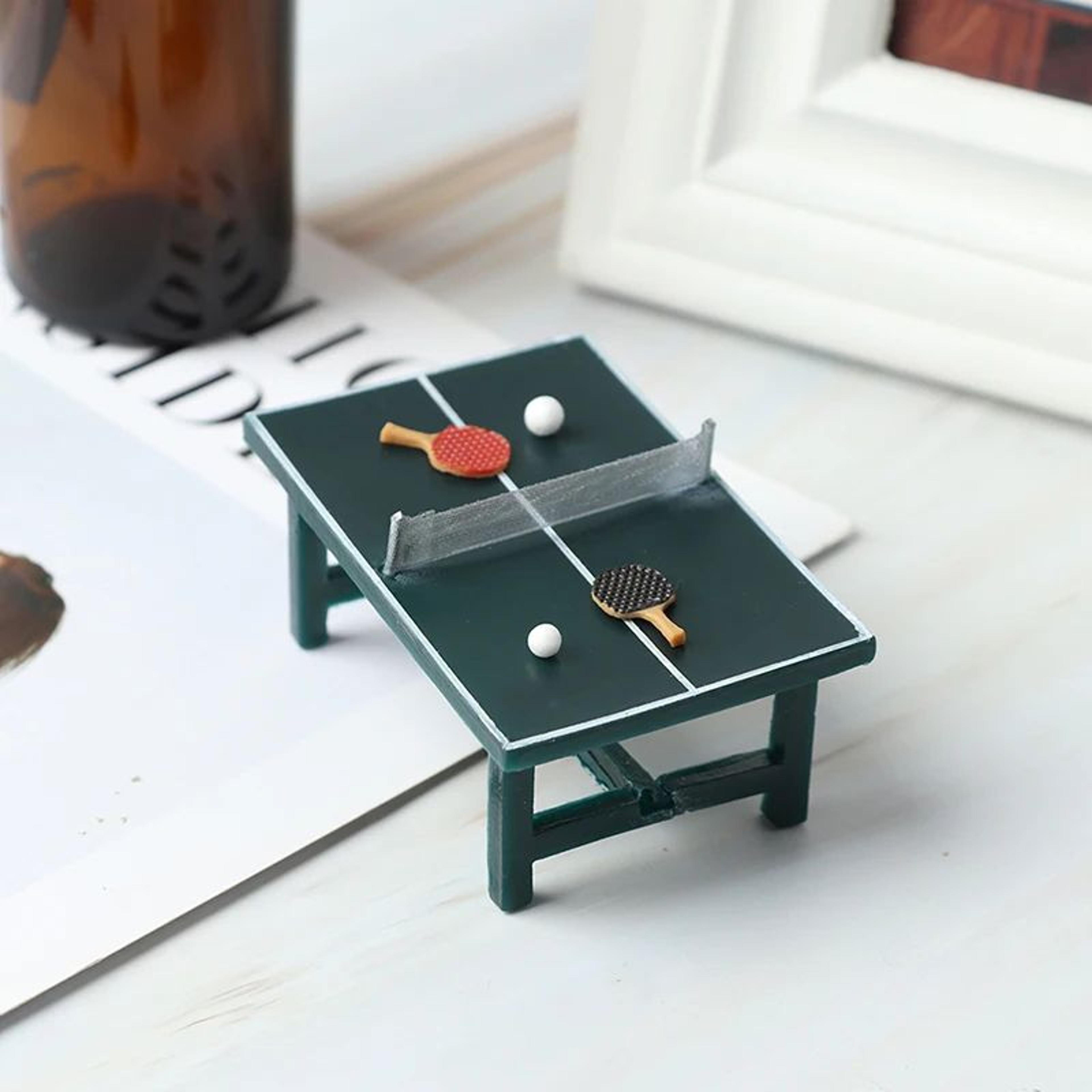 1/12 miniature ping pong table set with net, balls & rackets – dollhouse sports room decor