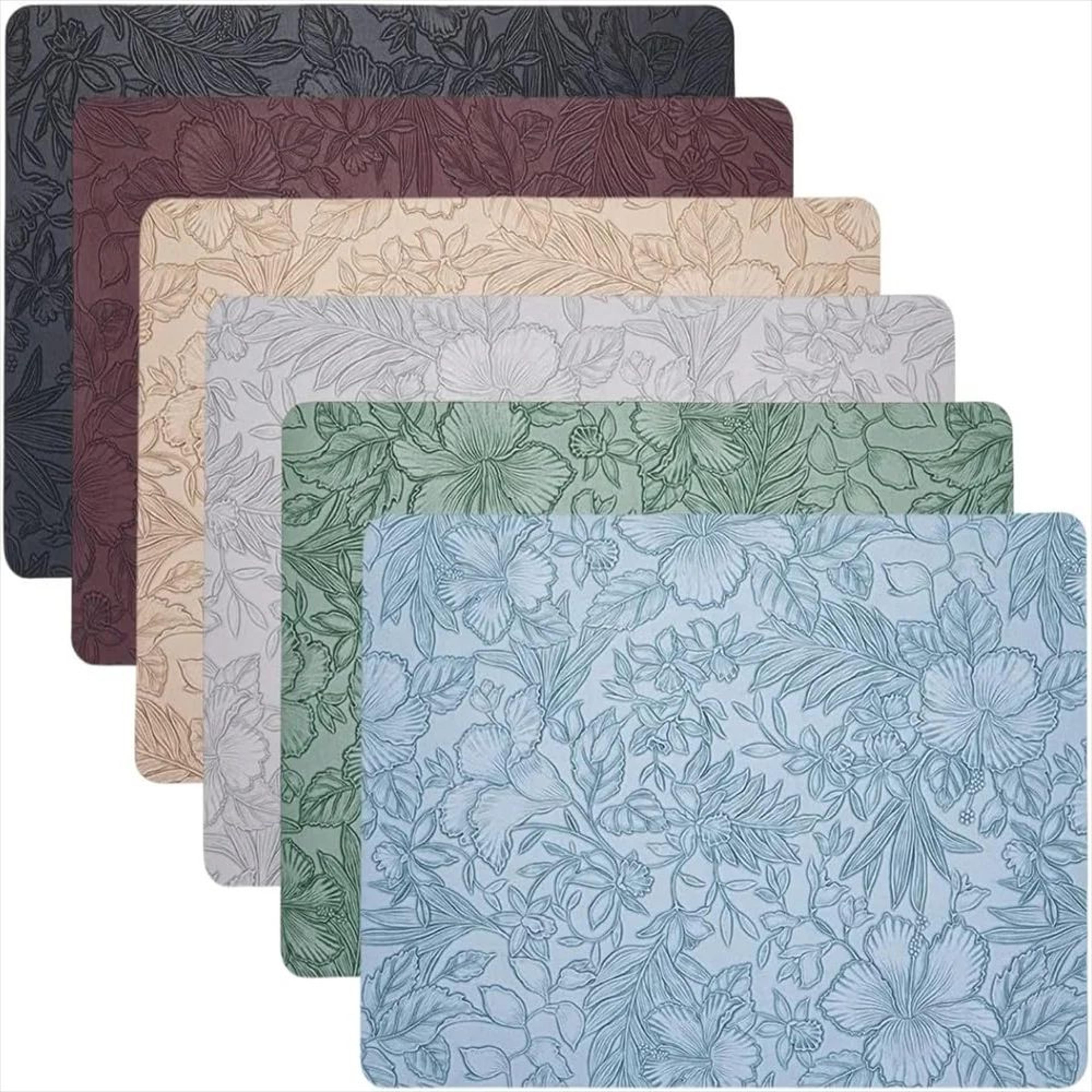 floral faux leather placemats set - waterproof, wipeable non-slip table mats for everyday dining