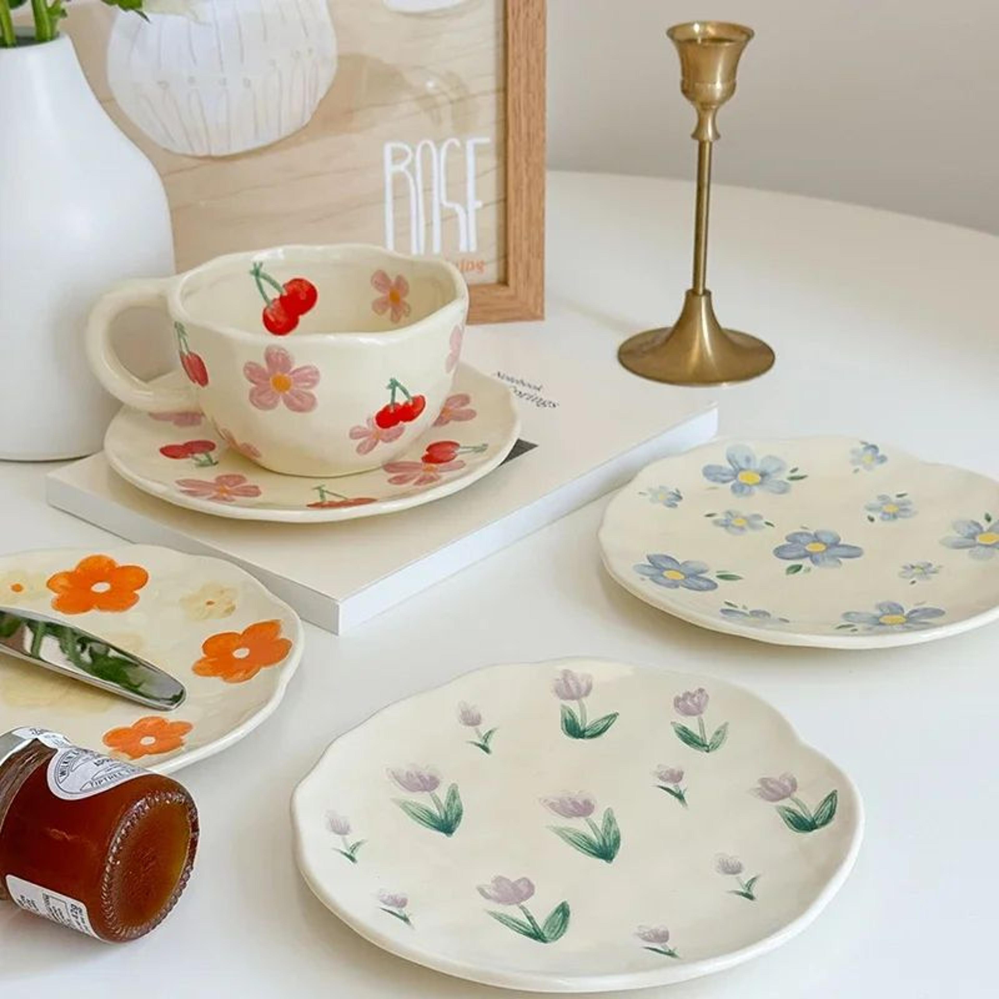 HandPainted Ceramic Coffee Cup With Saucer Set Cute Tea Cup For Cozy Breakfasts 1