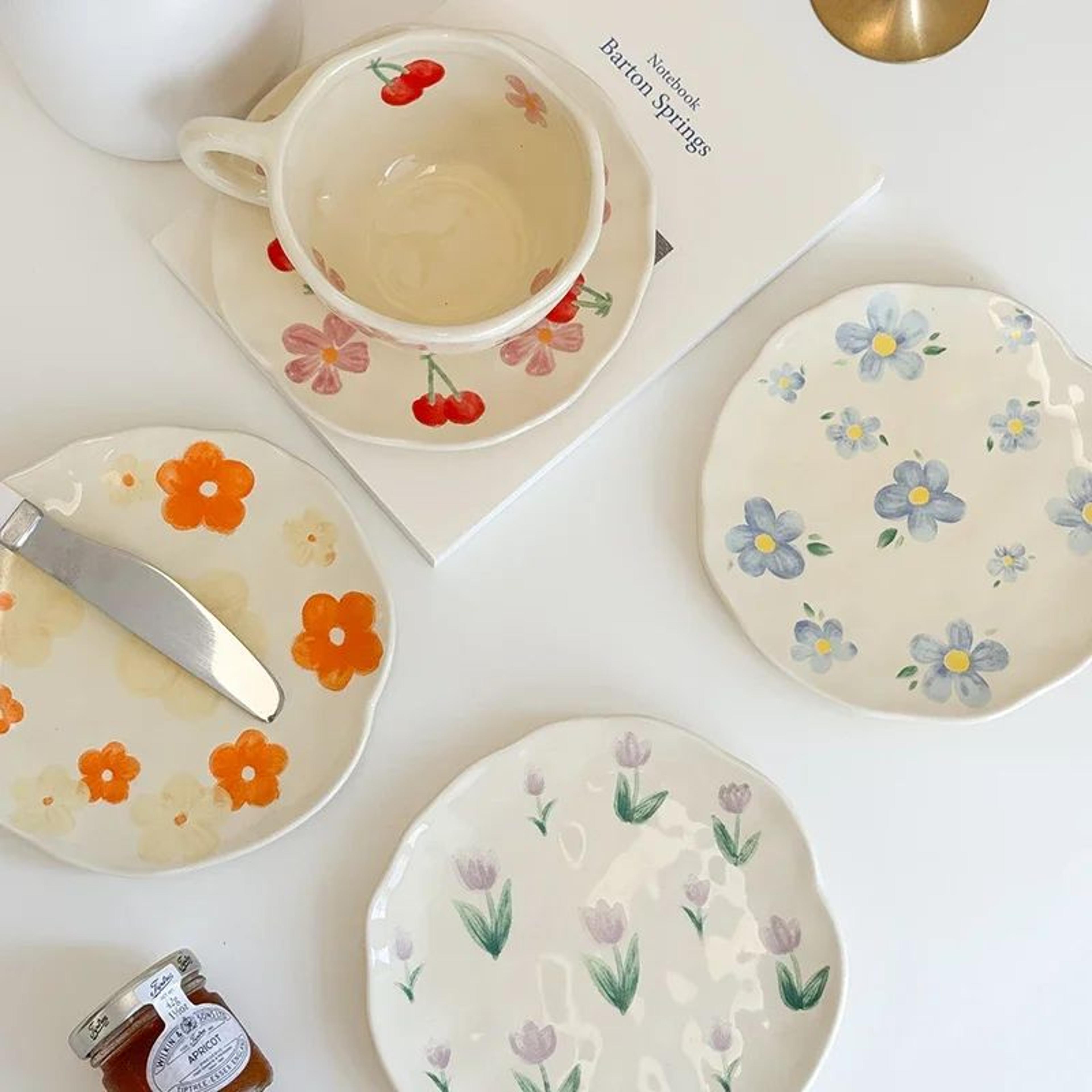 HandPainted Ceramic Coffee Cup With Saucer Set Cute Tea Cup For Cozy Breakfasts 2