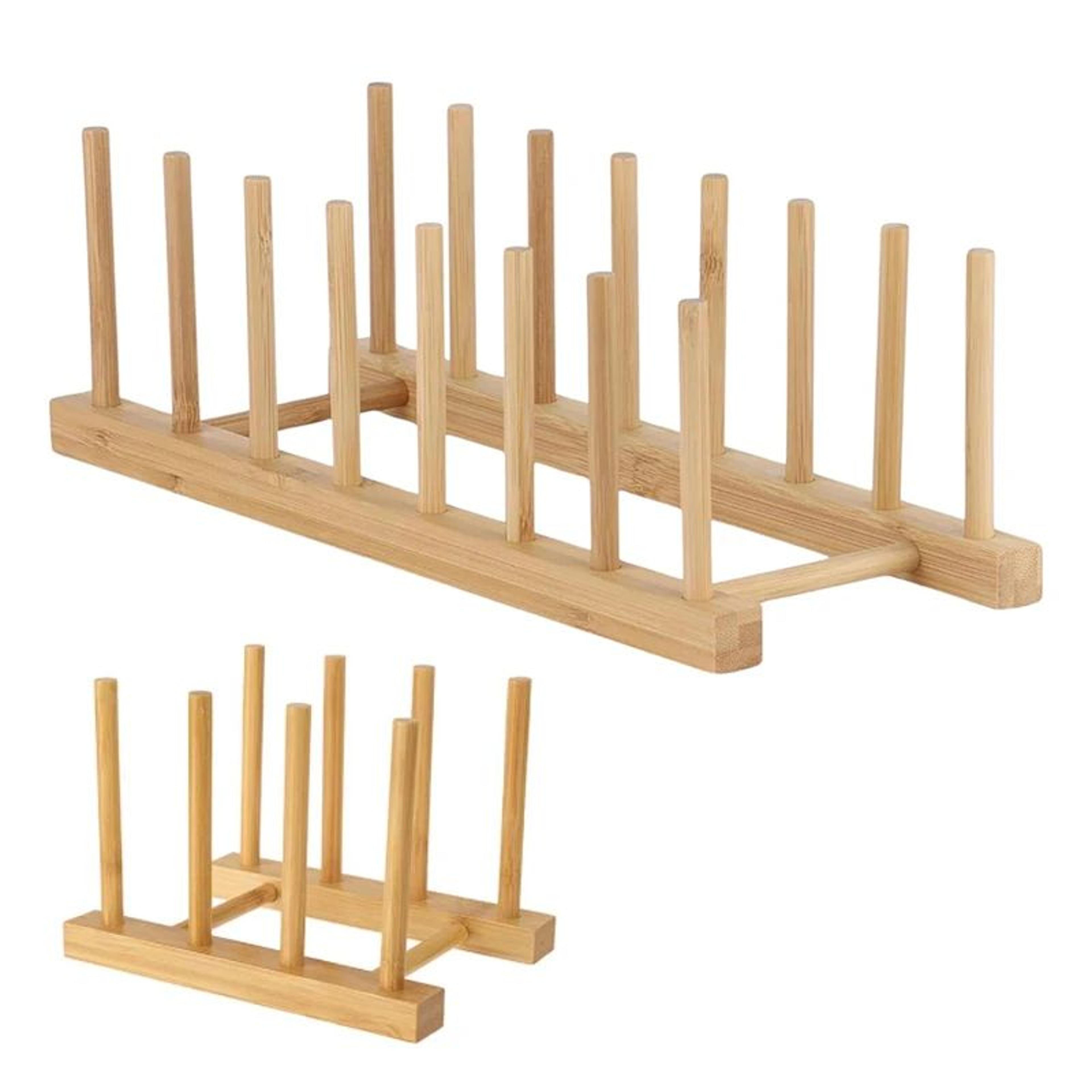 bamboo dish drying rack organizer – plate drying rack with cup & pan lid holder