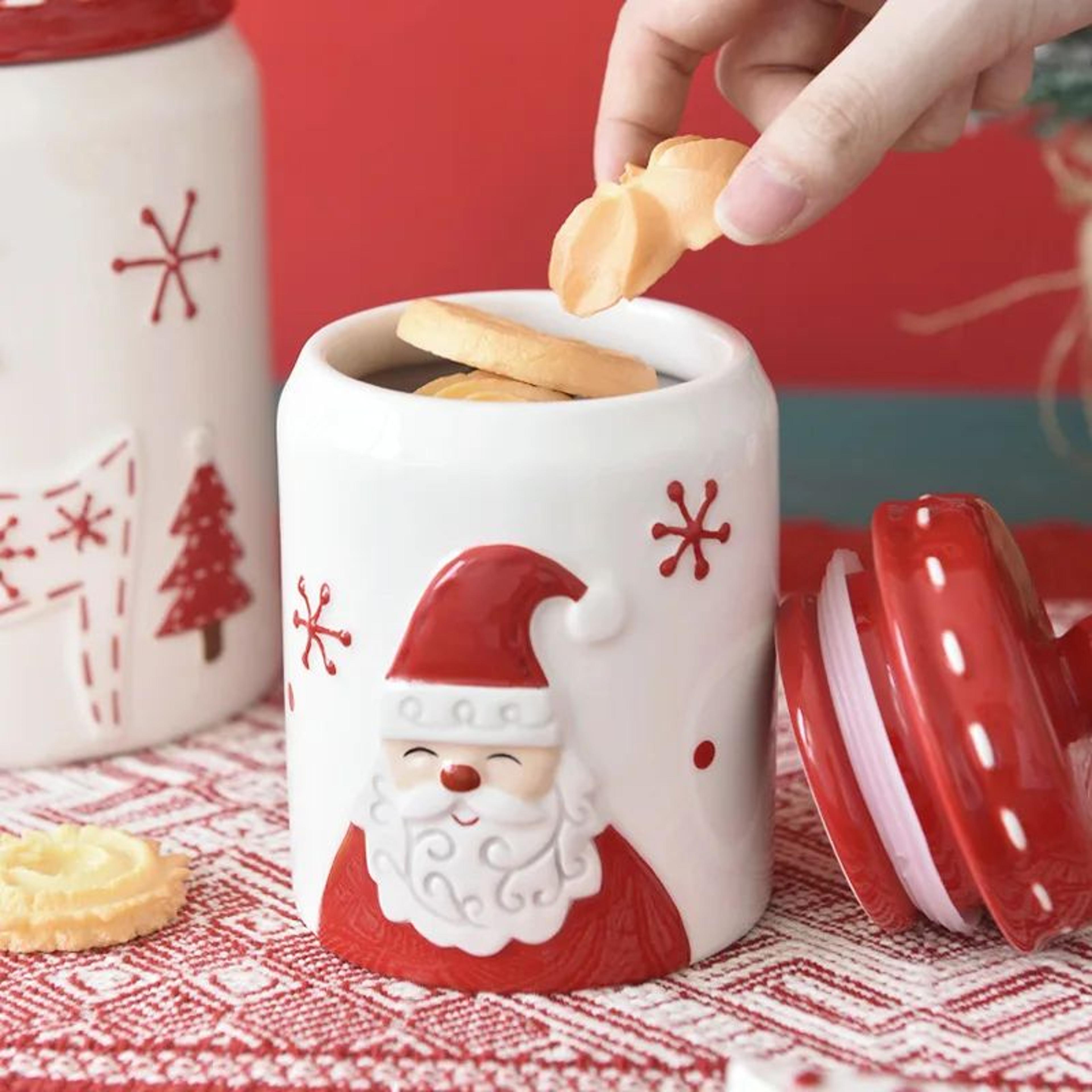 santa claus christmas ceramic cookie jar & serving plate set – holiday tableware for cookies, desserts & snacks