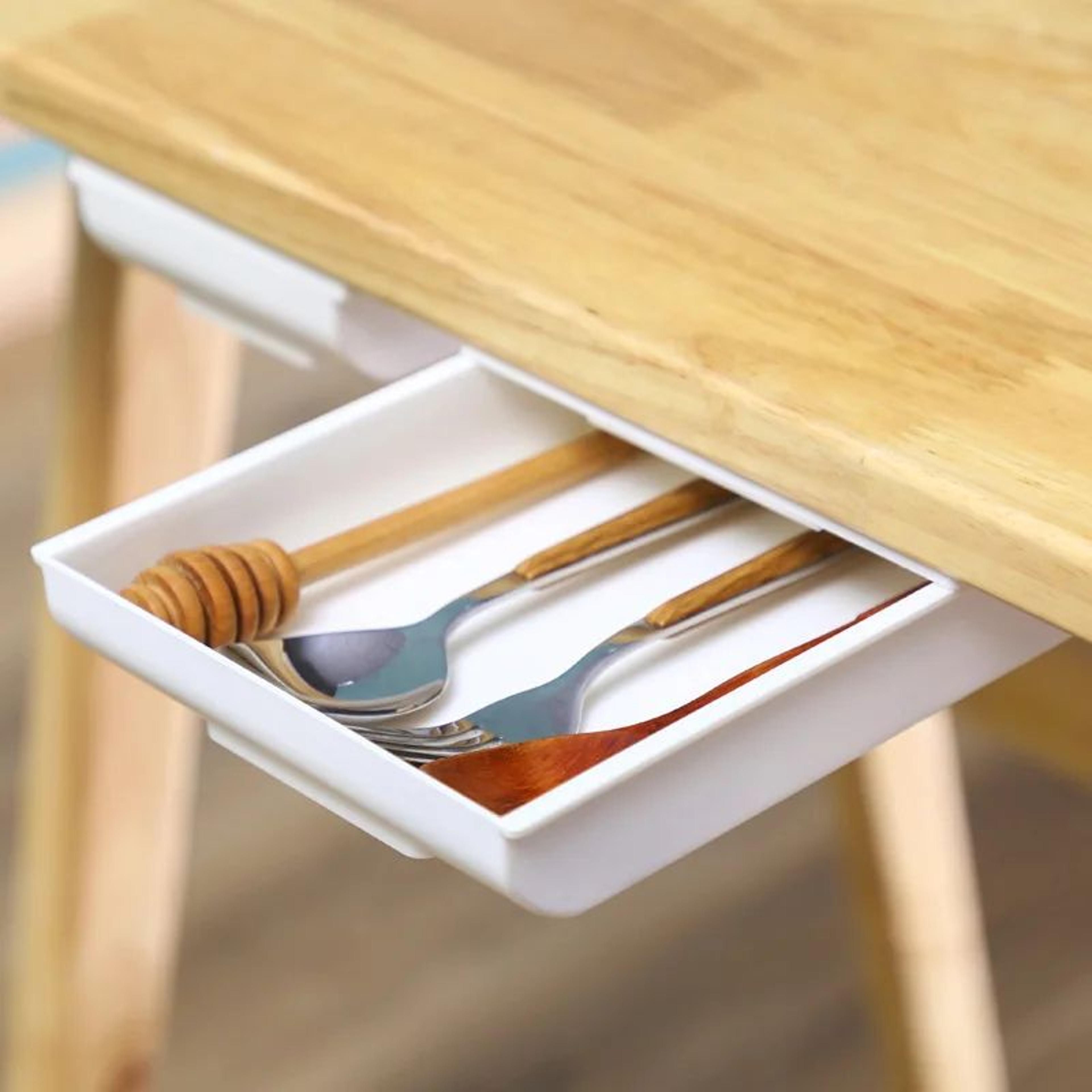 hidden slide-out under desk drawer organizer - no-drill self adhesive drawer storage tray