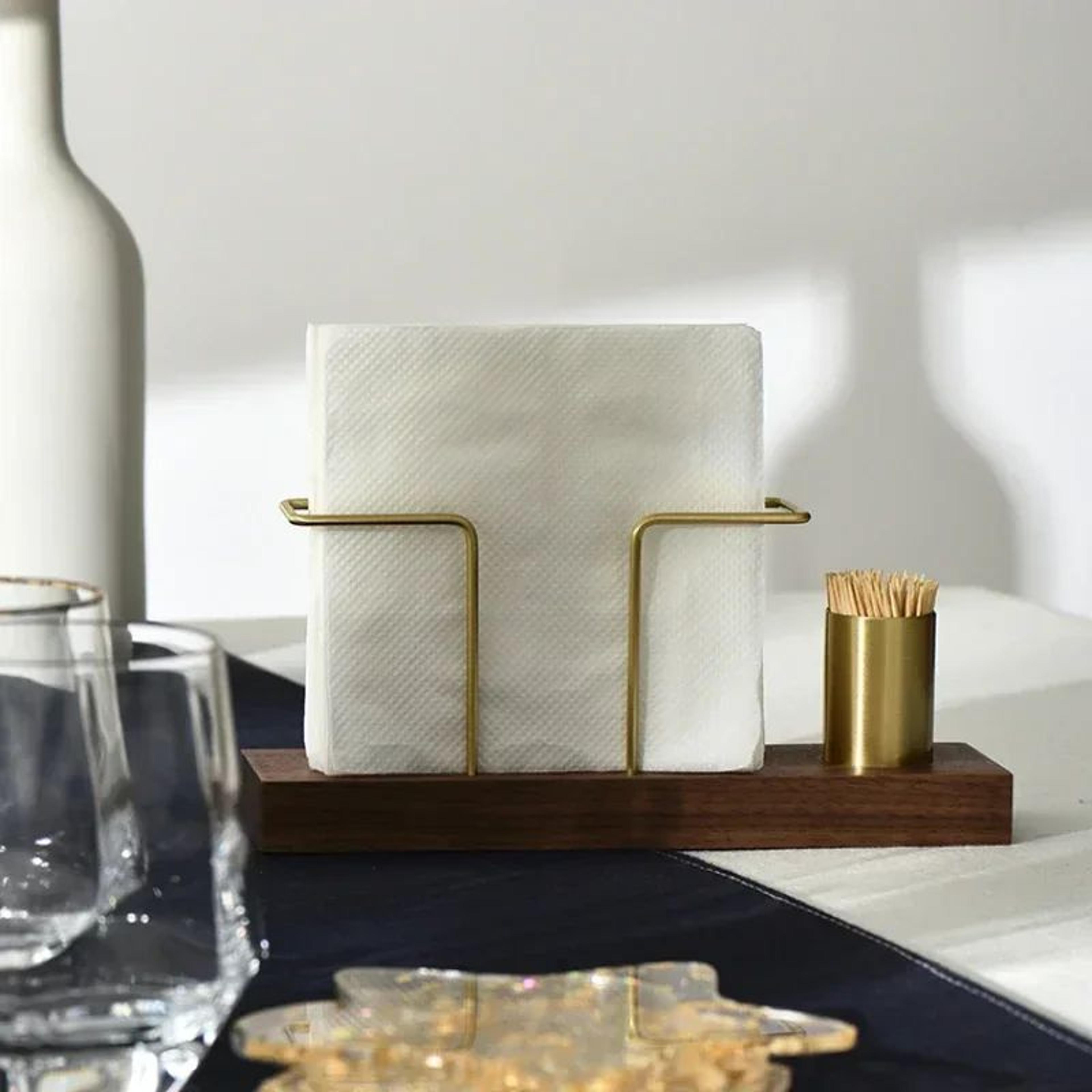 Minimalist Wooden Napkin Holder With Toothpick Compartment Vertical Tissue Dispenser For Cafe Table 3