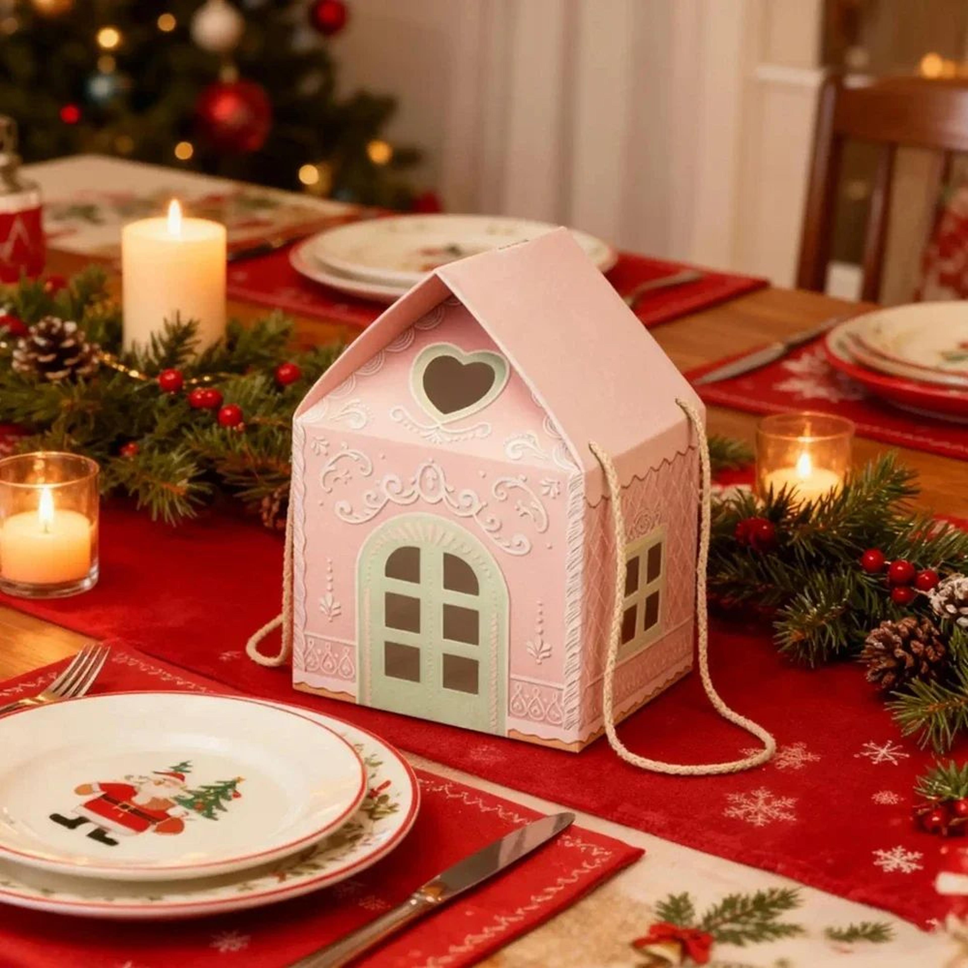 kraft paper house-shaped christmas candy boxes with rope handles (set of 10)