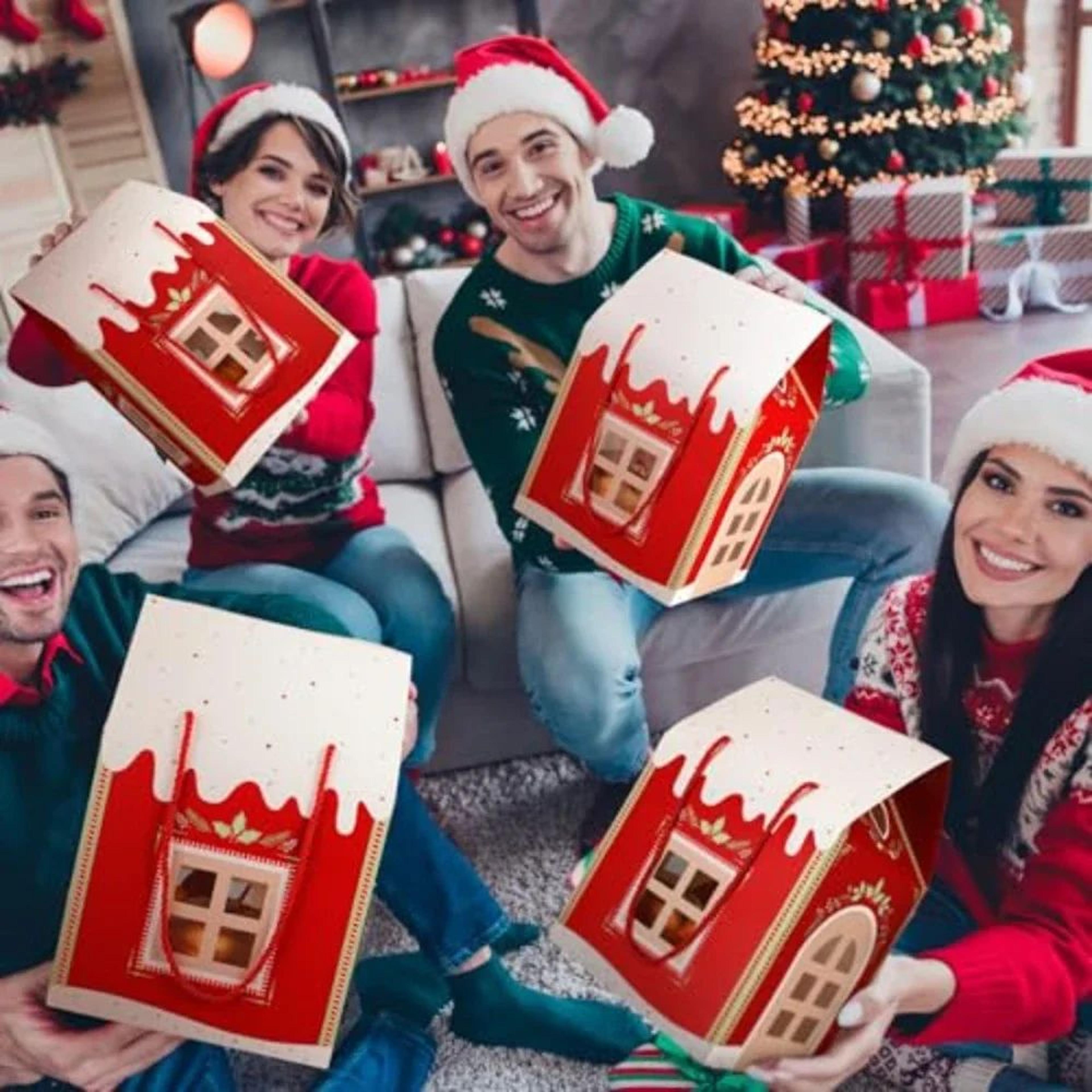 Kraft Paper HouseShaped Christmas Candy Boxes With Rope Handles Set Of 10 4